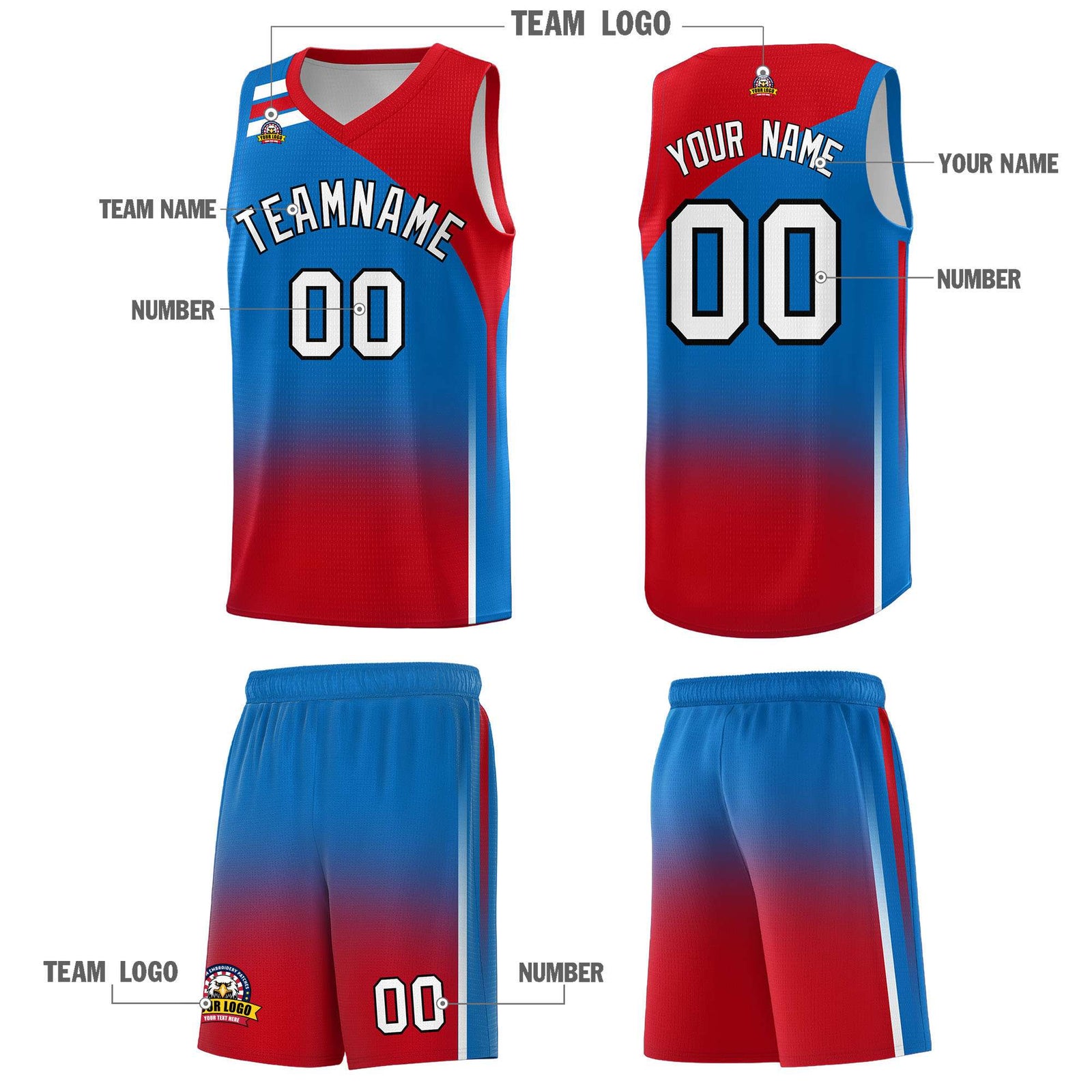 Custom Royal Red Gradient Fashion Sets Sports Uniform Basketball Jersey
