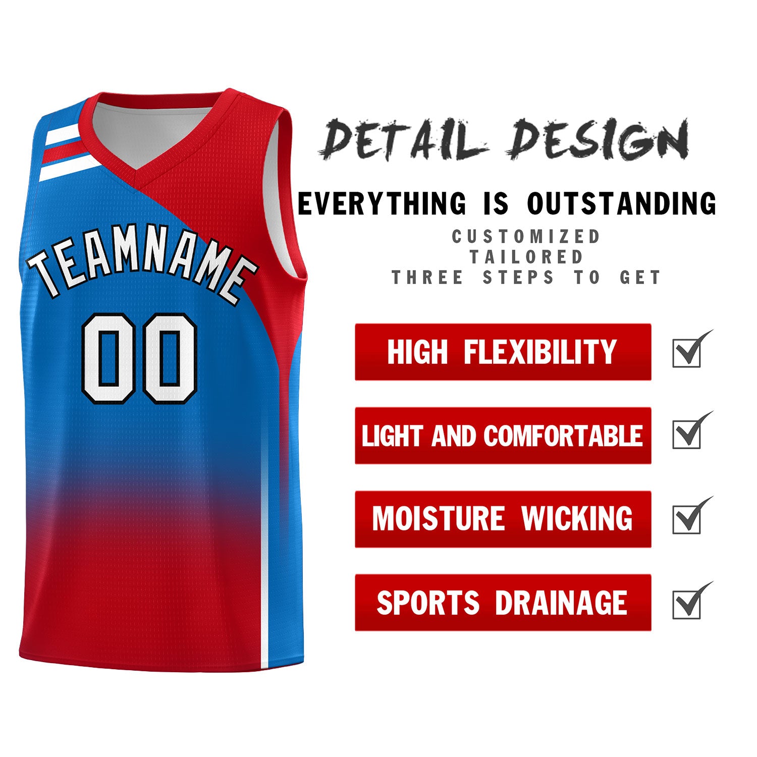 Custom Royal Red Gradient Fashion Sets Sports Uniform Basketball Jersey