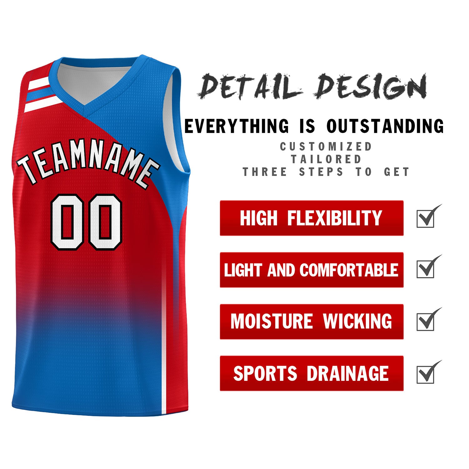 Custom Red Royal Gradient Fashion Sets Sports Uniform Basketball Jersey