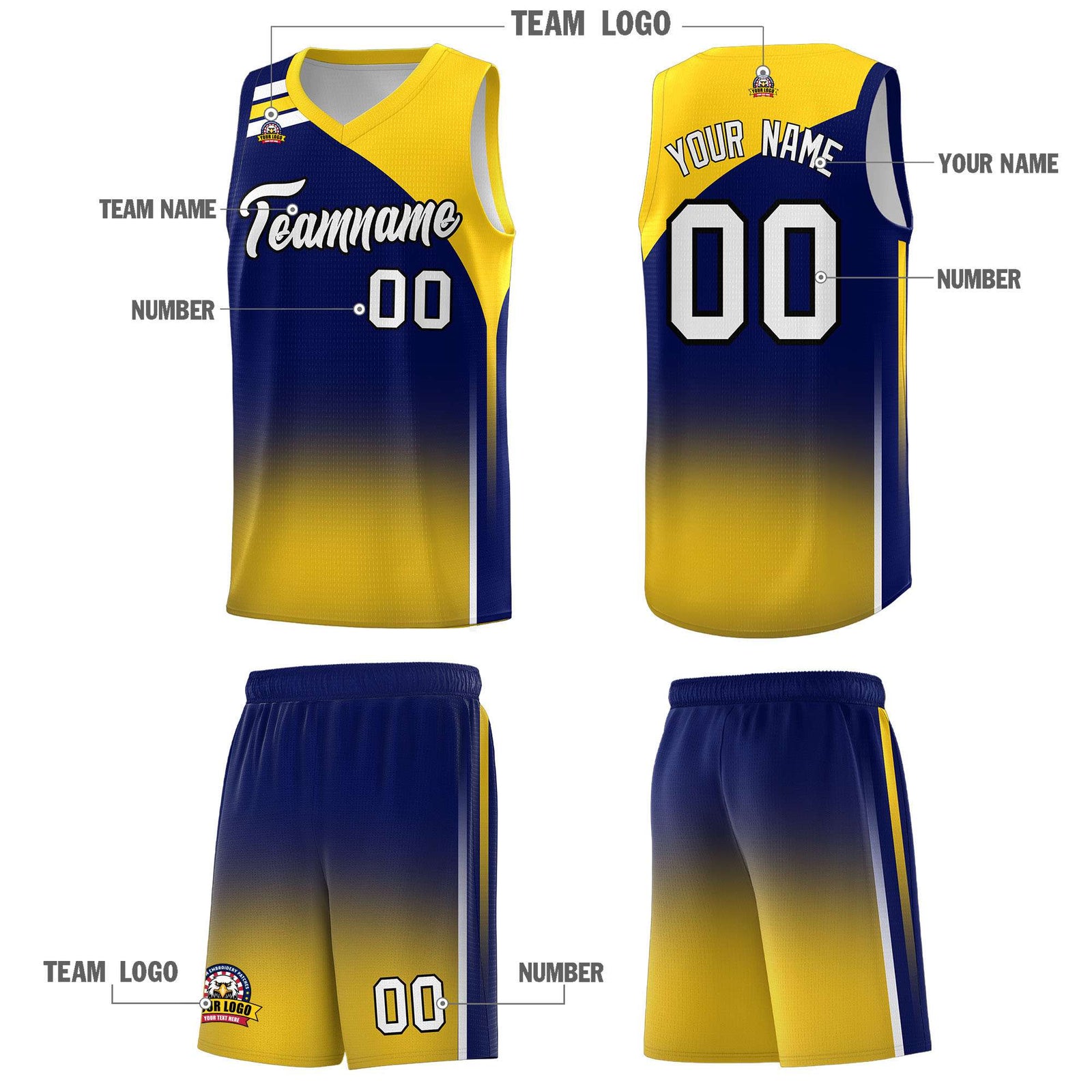 Custom Navy Gold Gradient Fashion Sets Sports Uniform Basketball Jersey