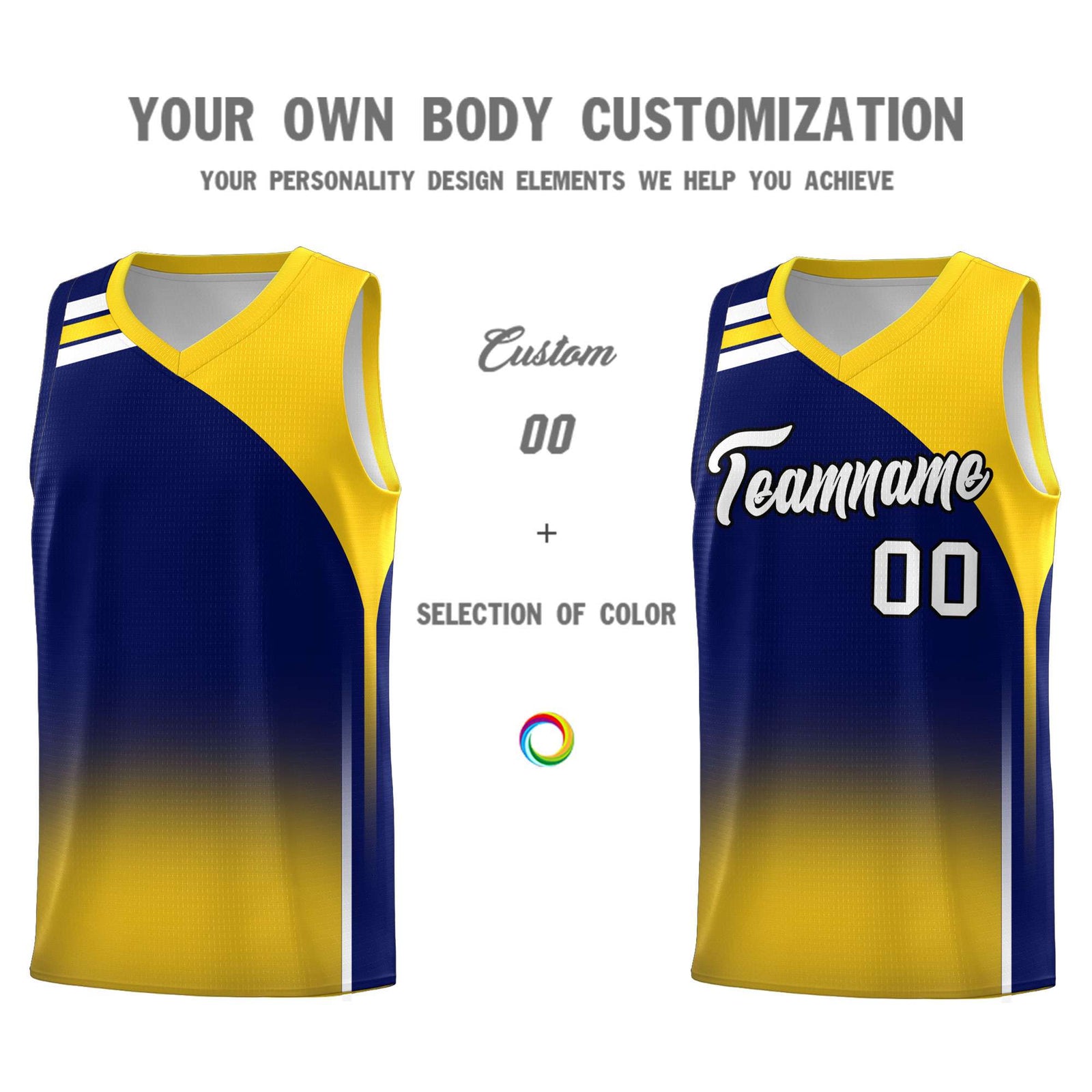 Custom Navy Gold Gradient Fashion Sets Sports Uniform Basketball Jersey
