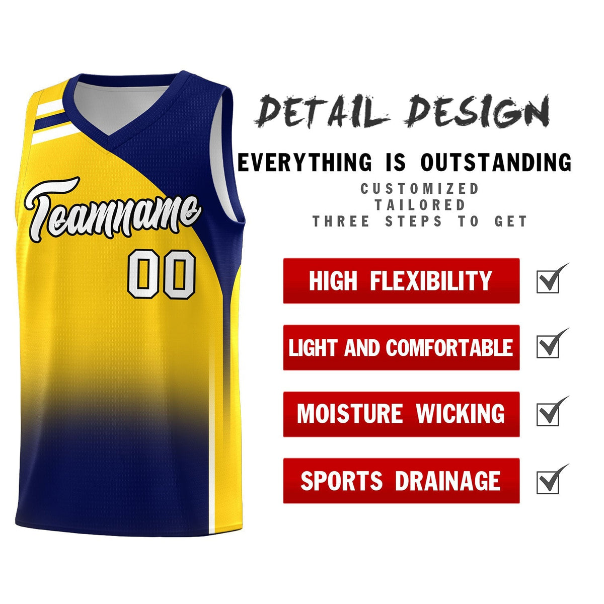 Custom Gold Navy Gradient Fashion Sets Sports Uniform Basketball Jersey