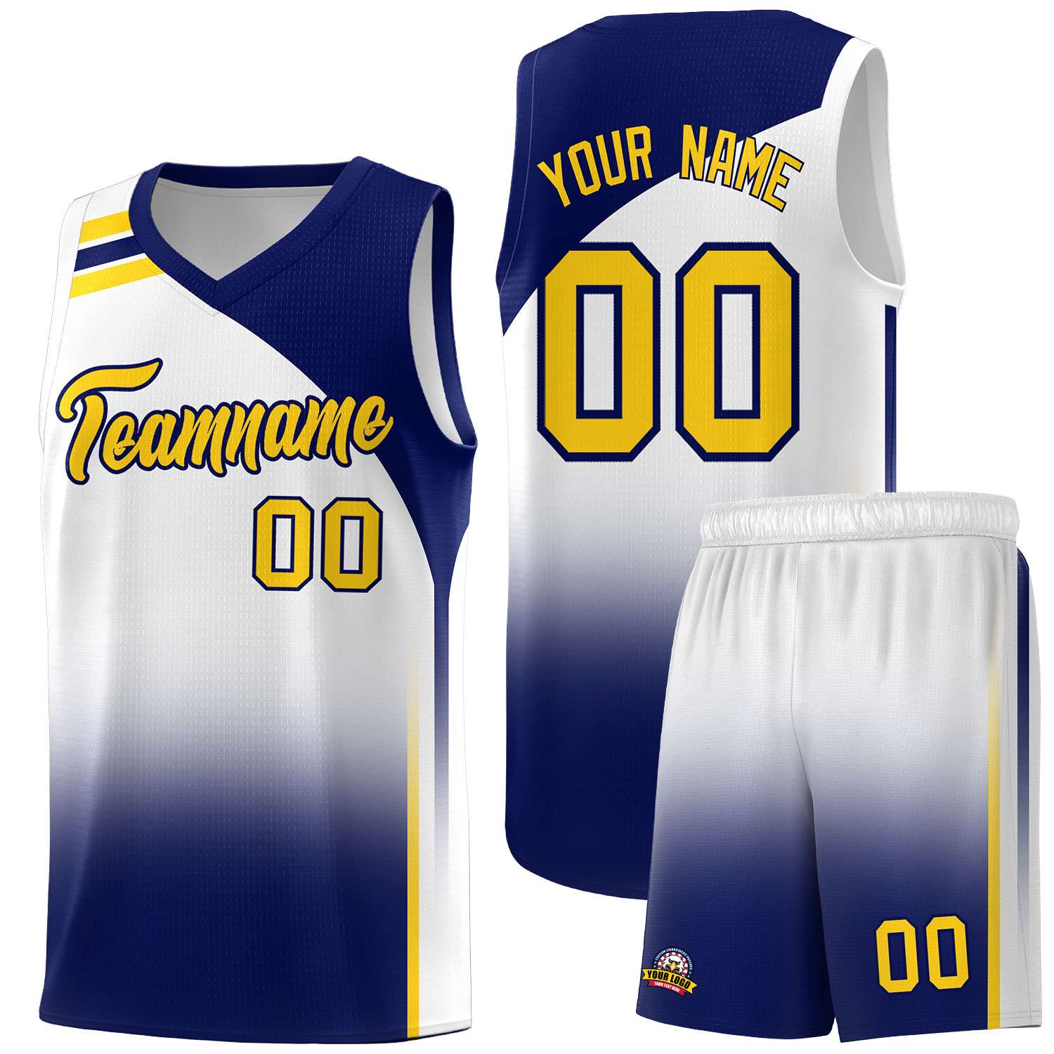 Custom White Navy Gradient Fashion Sets Sports Uniform Basketball Jersey