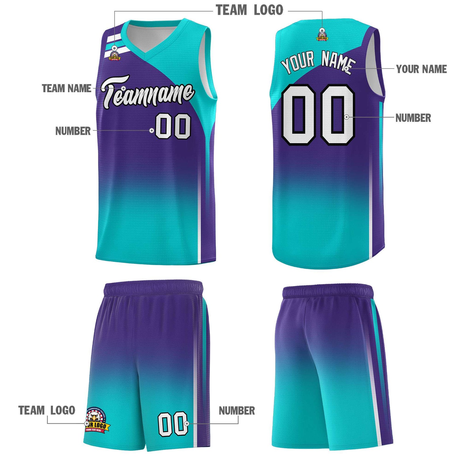 Custom Purple Aqua Gradient Fashion Sets Sports Uniform Basketball Jersey