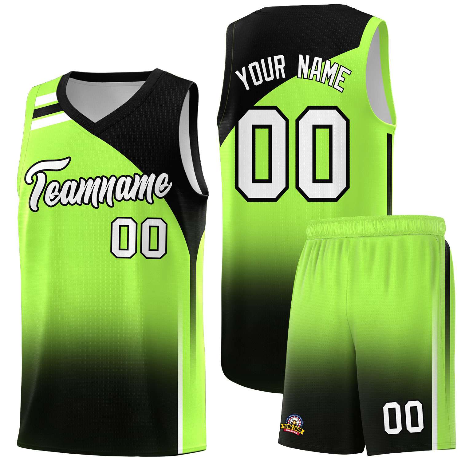 Custom Fluorescent Green Black Gradient Fashion Sets Sports Uniform Basketball Jersey