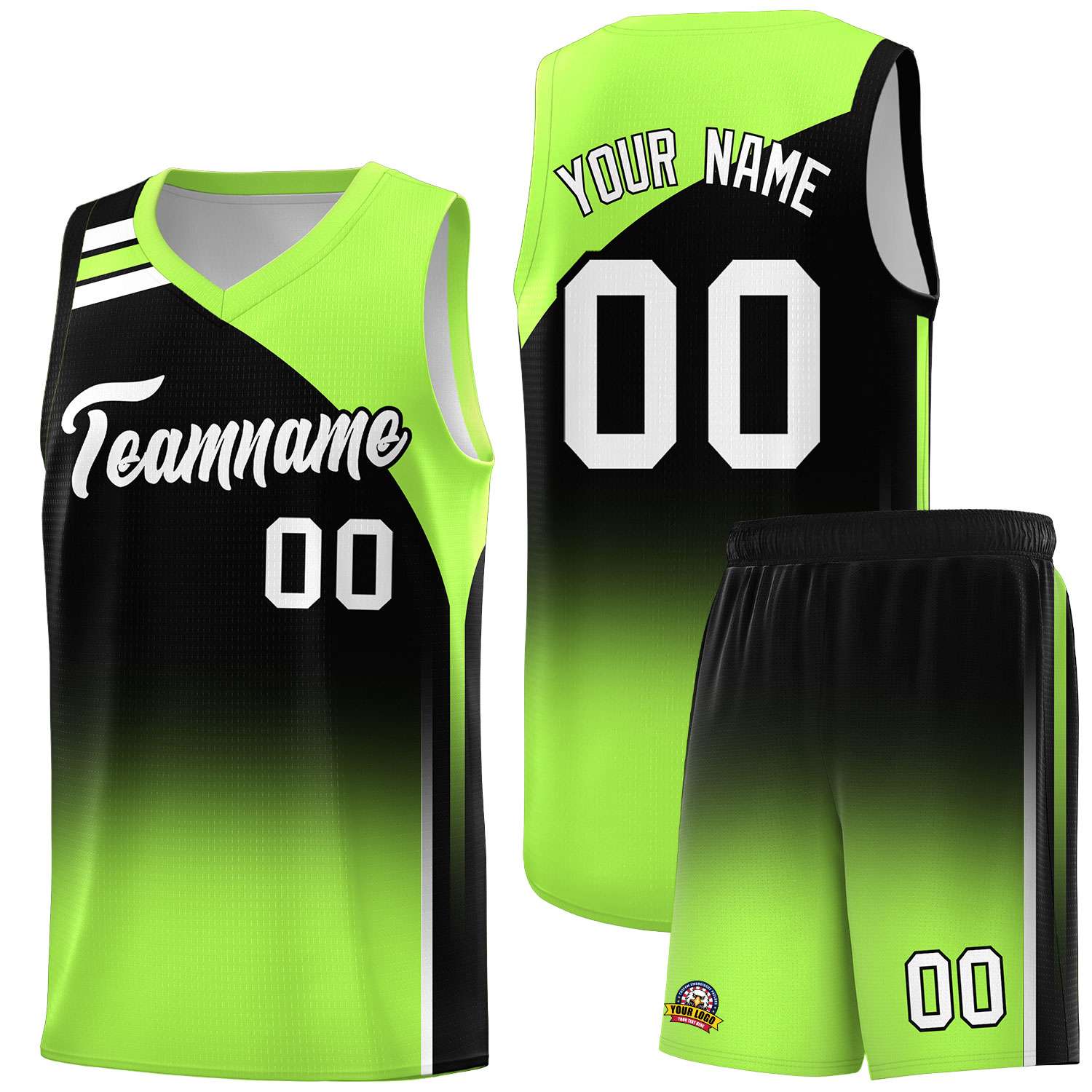 Custom Black Fluorescent Green Gradient Fashion Sets Sports Uniform Basketball Jersey