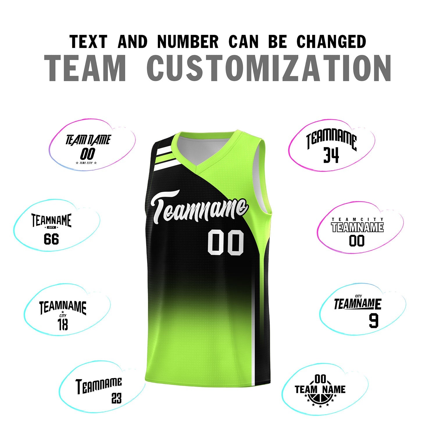 Custom Black Fluorescent Green Gradient Fashion Sets Sports Uniform Basketball Jersey