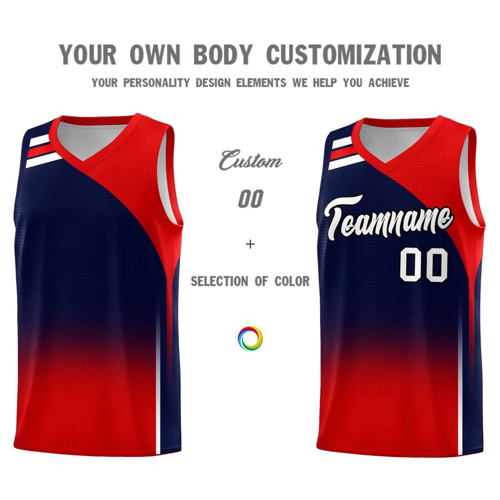 Custom Navy Red Gradient Fashion Sets Sports Uniform Basketball Jersey