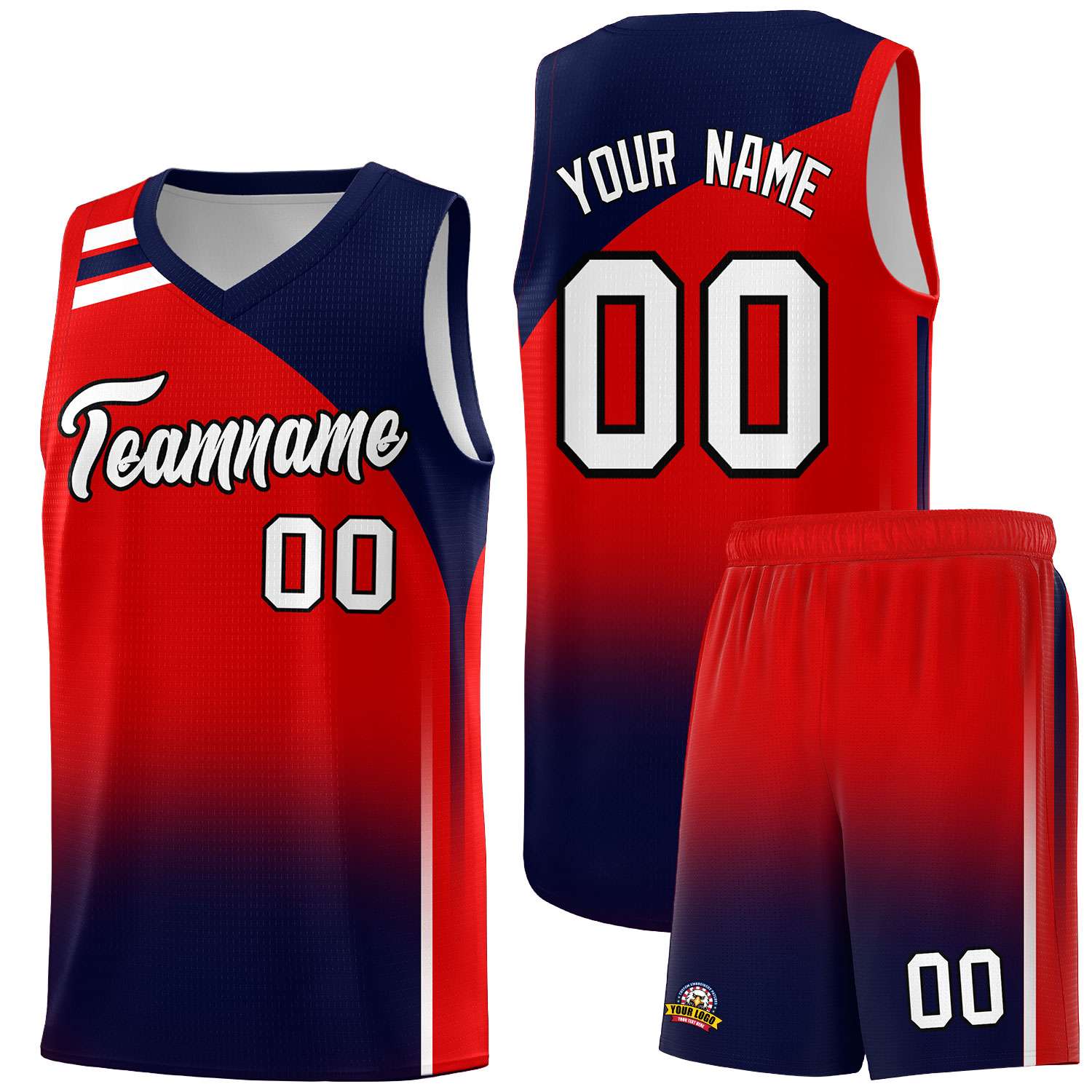 Custom Red Navy Gradient Fashion Sets Sports Uniform Basketball Jersey