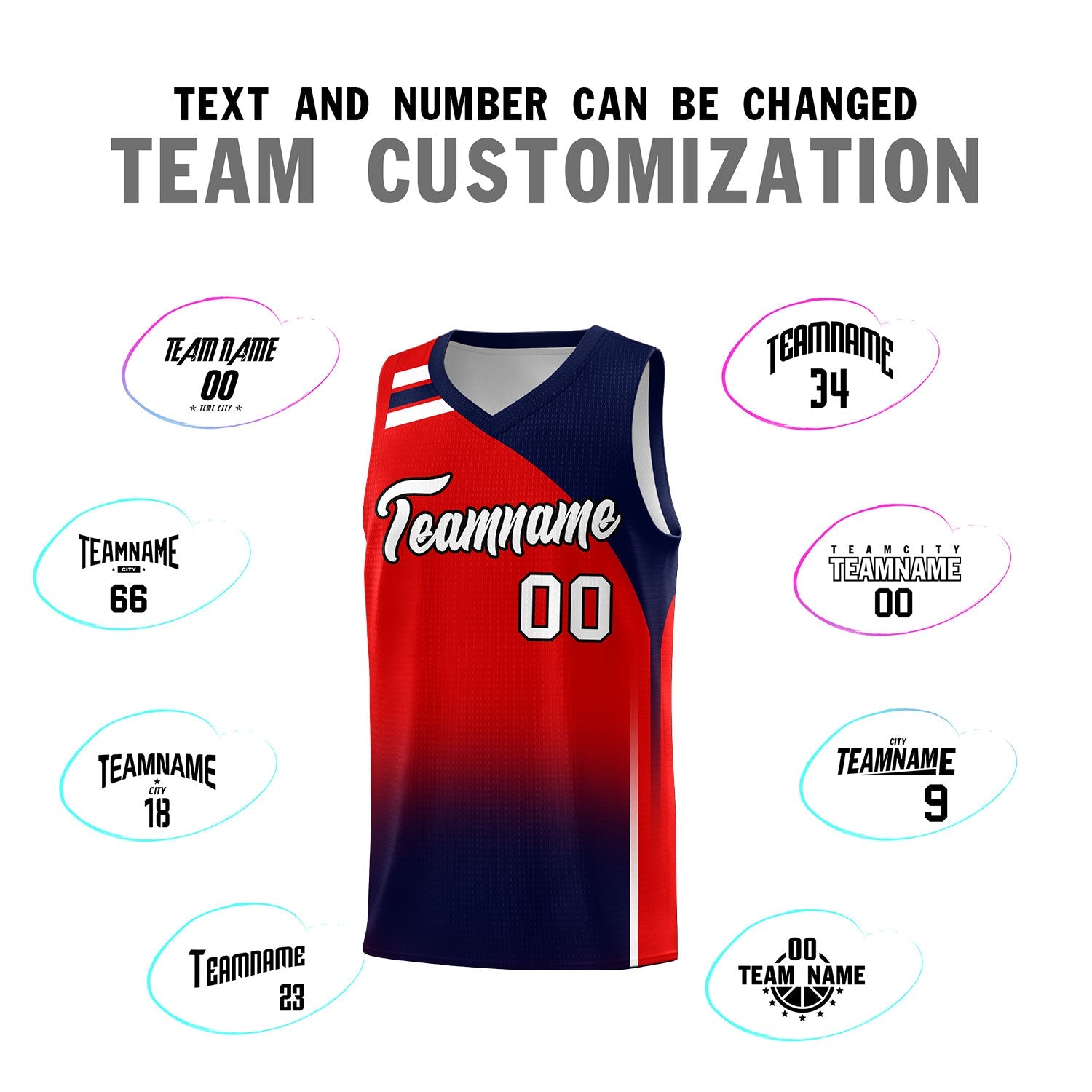Custom Red Navy Gradient Fashion Sets Sports Uniform Basketball Jersey