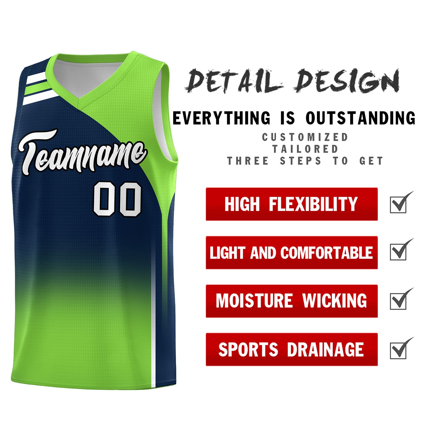 Custom Navy Fluorescent Green Gradient Fashion Sets Sports Uniform Basketball Jersey