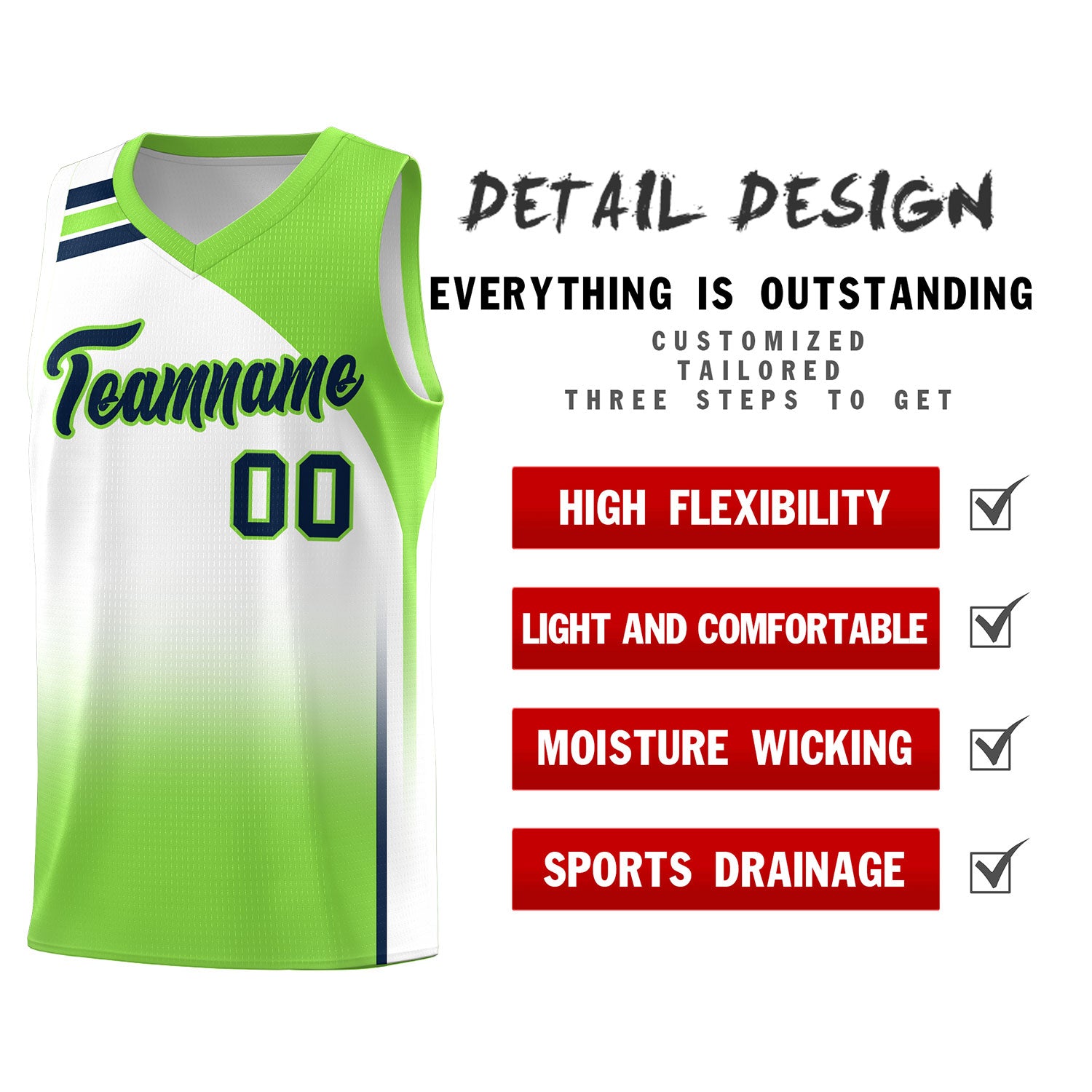 Custom White Fluorescent Green Gradient Fashion Sets Sports Uniform Basketball Jersey