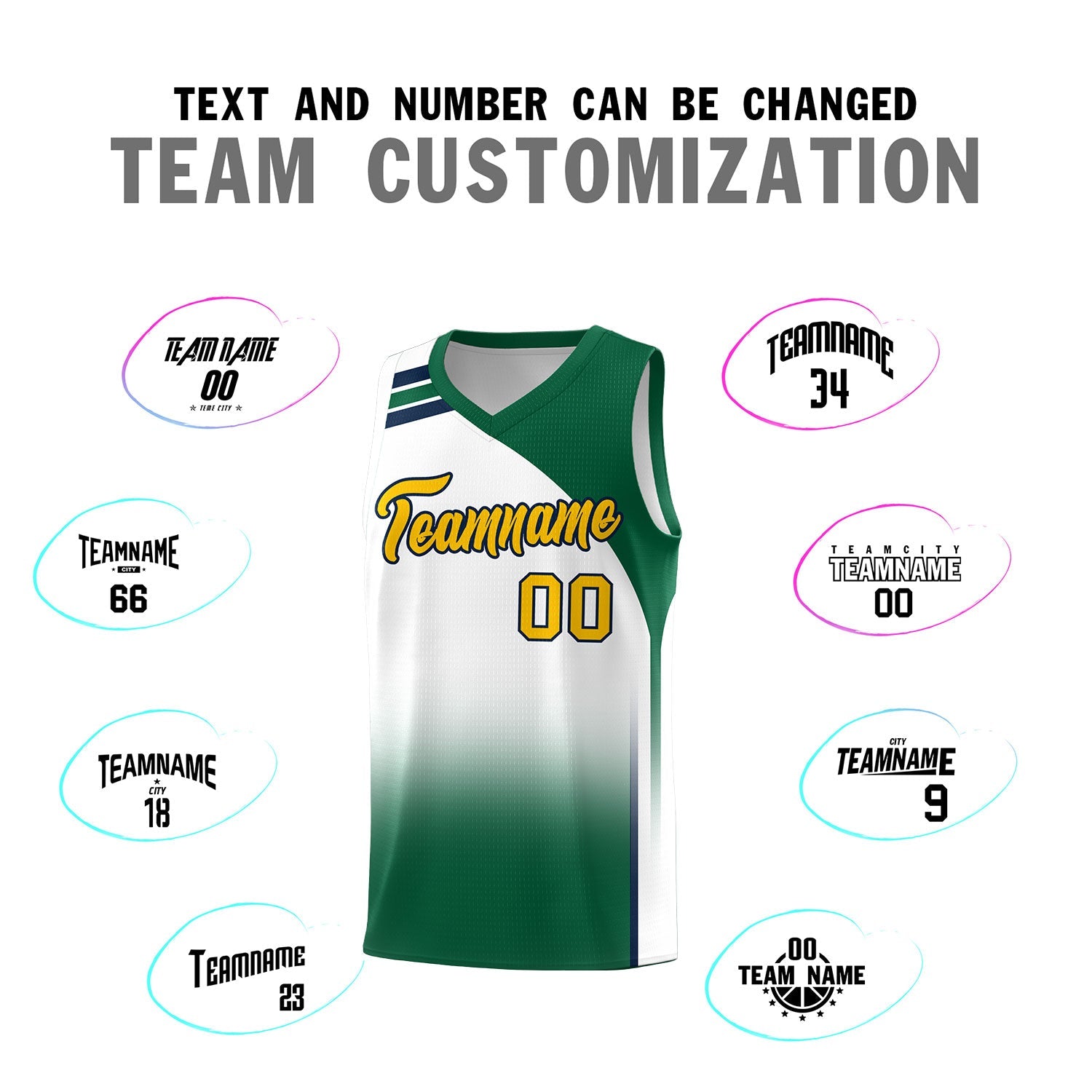 Custom White Kelly Green Gradient Fashion Sets Sports Uniform Basketball Jersey