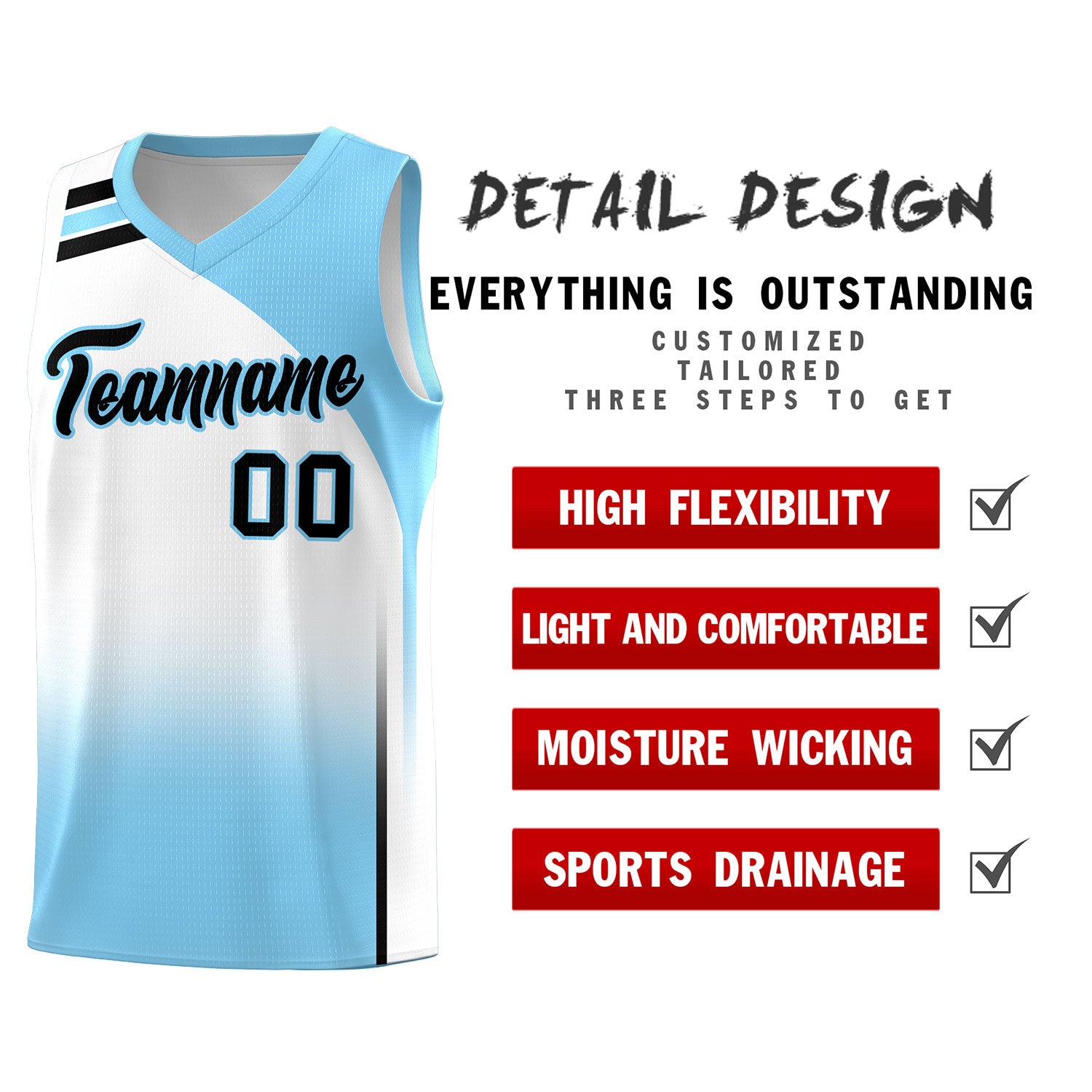 Custom Light Blue White Gradient Fashion Sets Sports Uniform Basketball Jersey