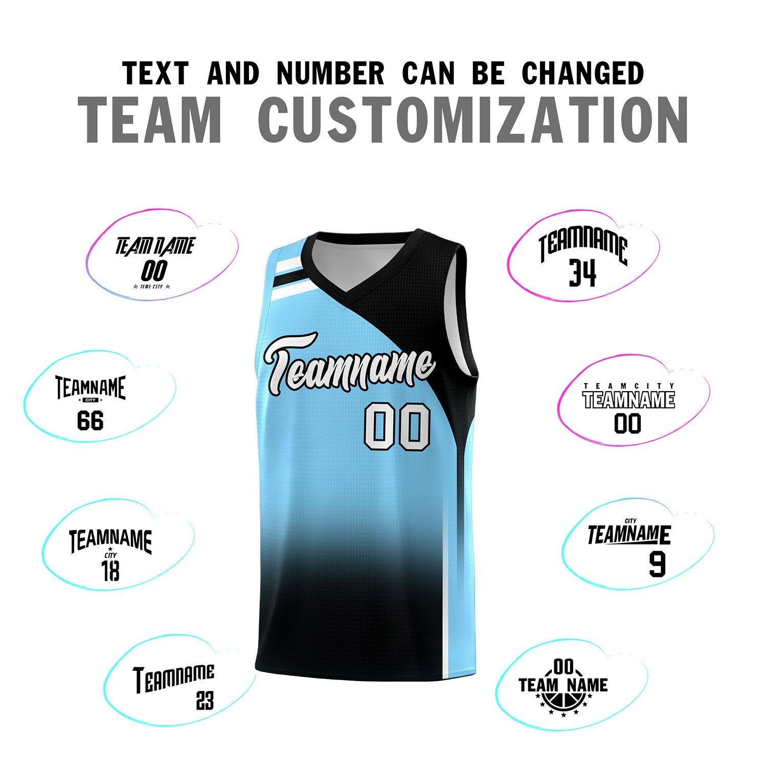 Custom Light Blue Black Gradient Fashion Sets Sports Uniform Basketball Jersey