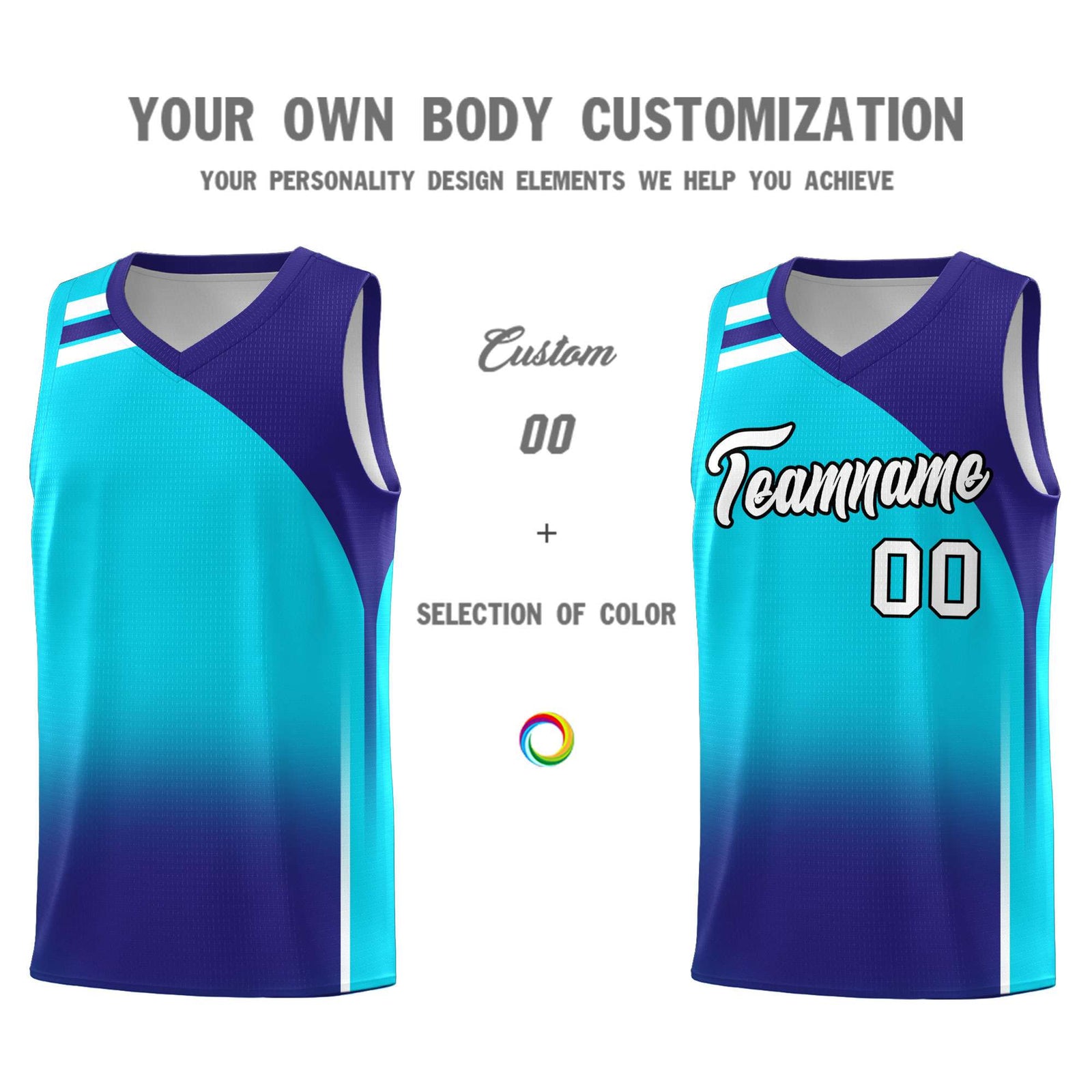 Custom Sky Blue Royal Gradient Fashion Sets Sports Uniform Basketball Jersey
