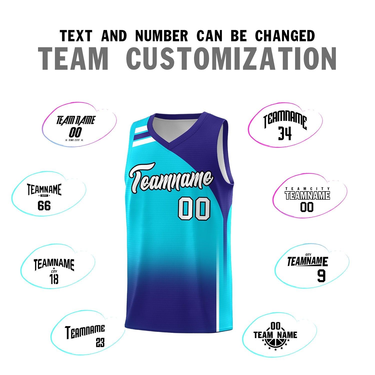 Custom Sky Blue Royal Gradient Fashion Sets Sports Uniform Basketball Jersey