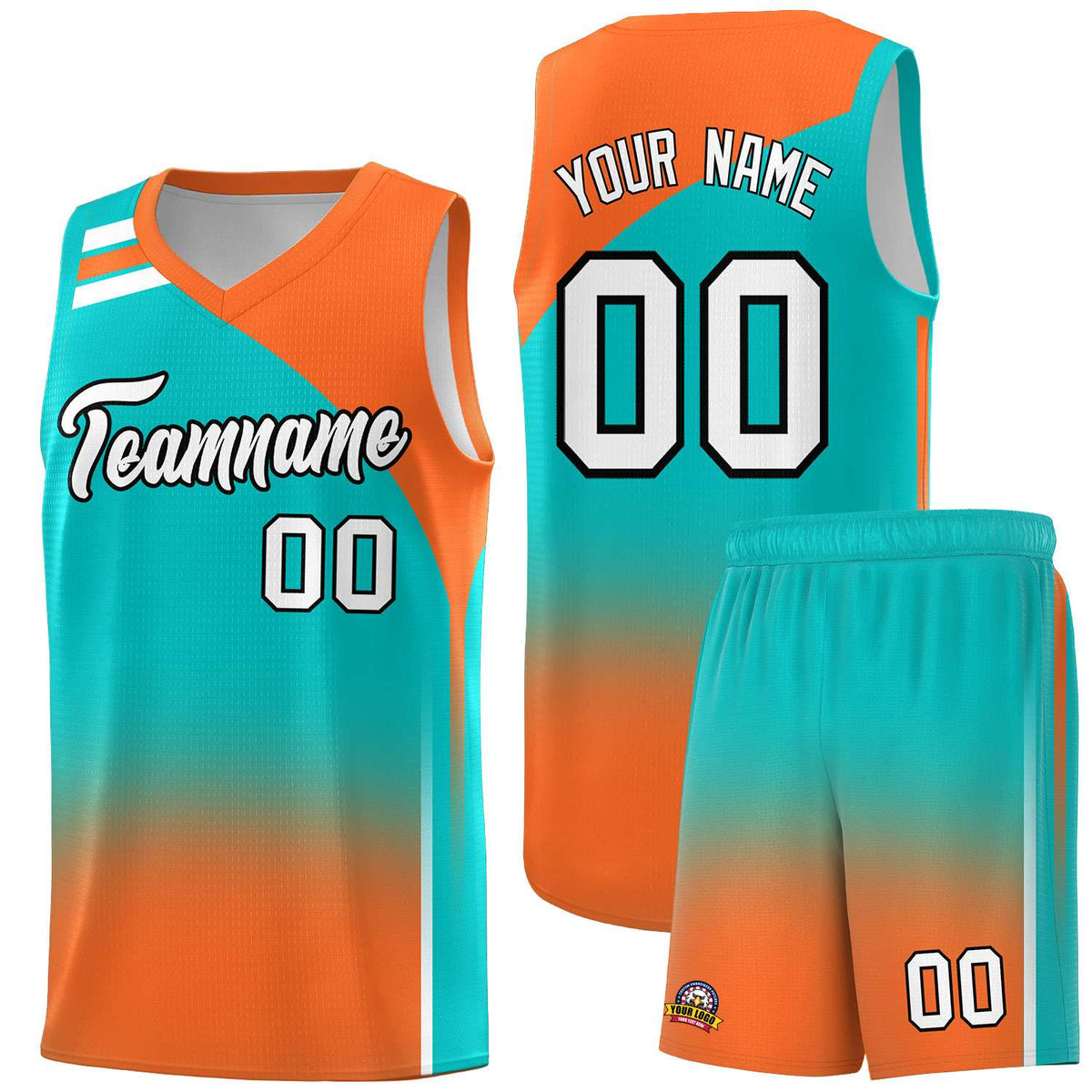 Custom Aqua Orange Gradient Fashion Sets Sports Uniform Basketball Jersey