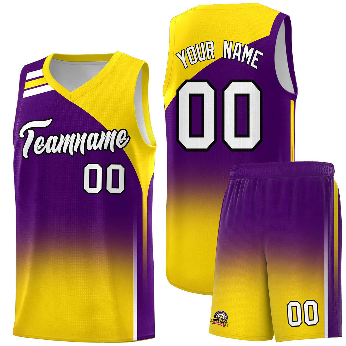 Custom Purple Gold Gradient Fashion Sets Sports Uniform Basketball Jersey