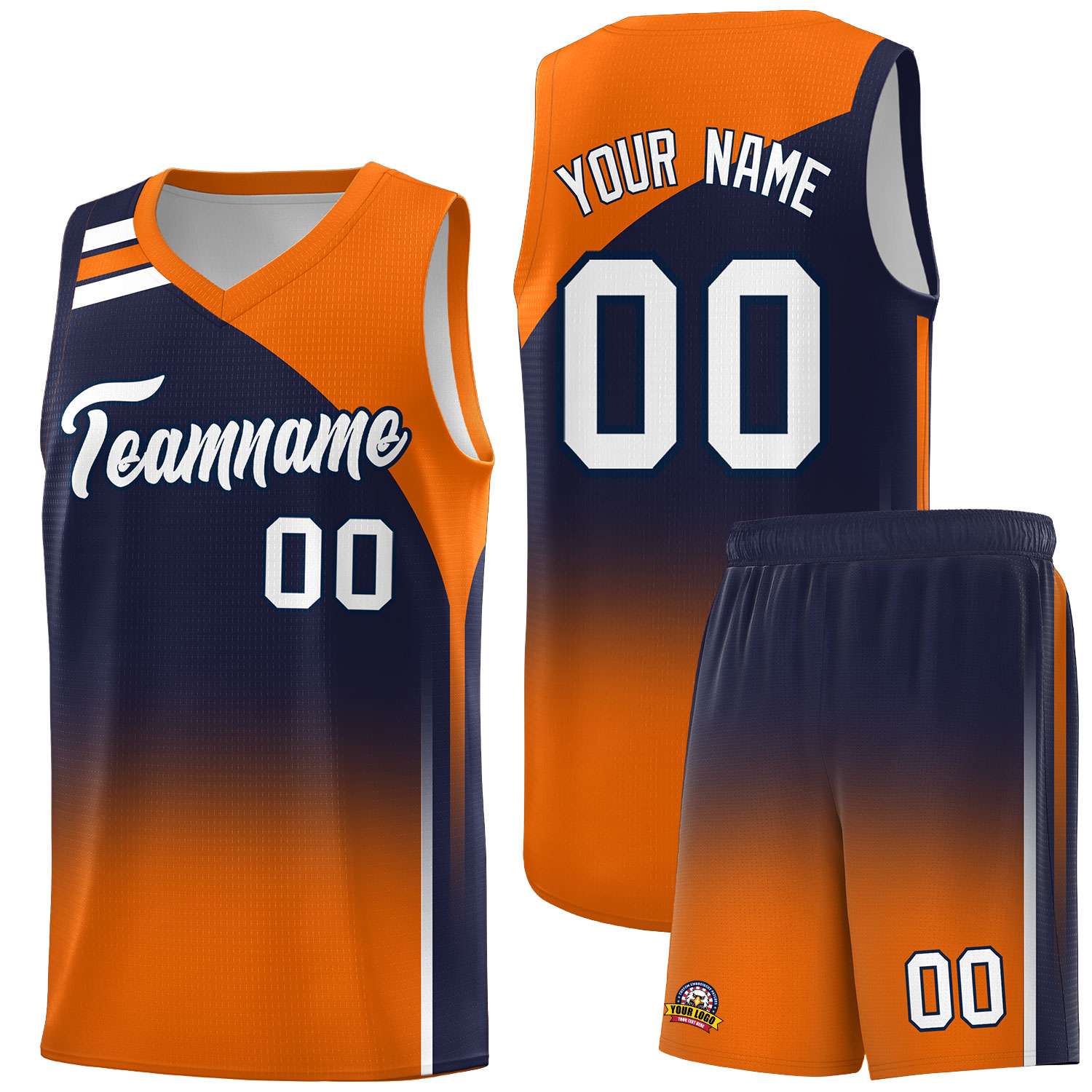 Custom Navy Orange Gradient Fashion Sets Sports Uniform Basketball Jersey