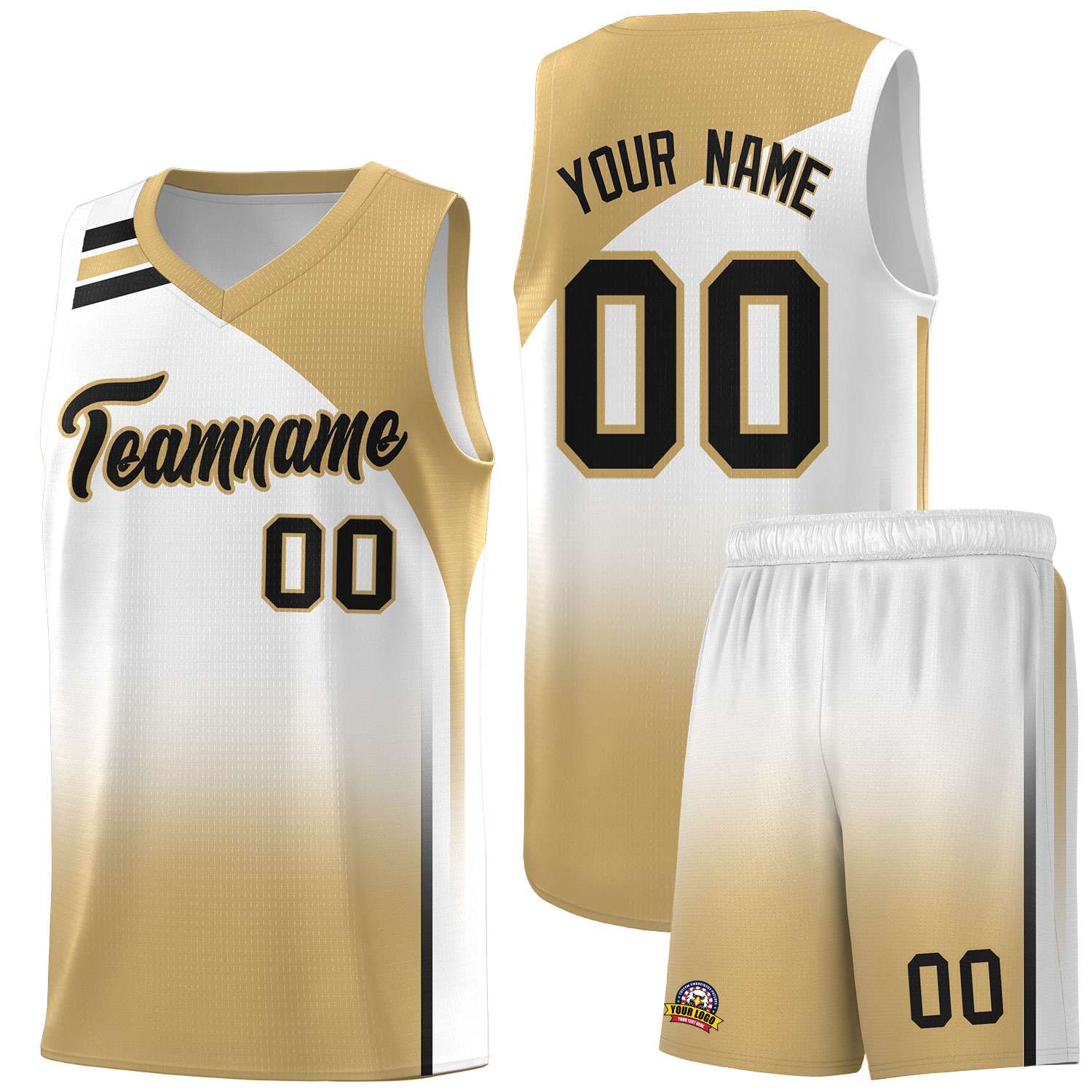 Custom White Old Gold Gradient Fashion Sets Sports Uniform Basketball Jersey