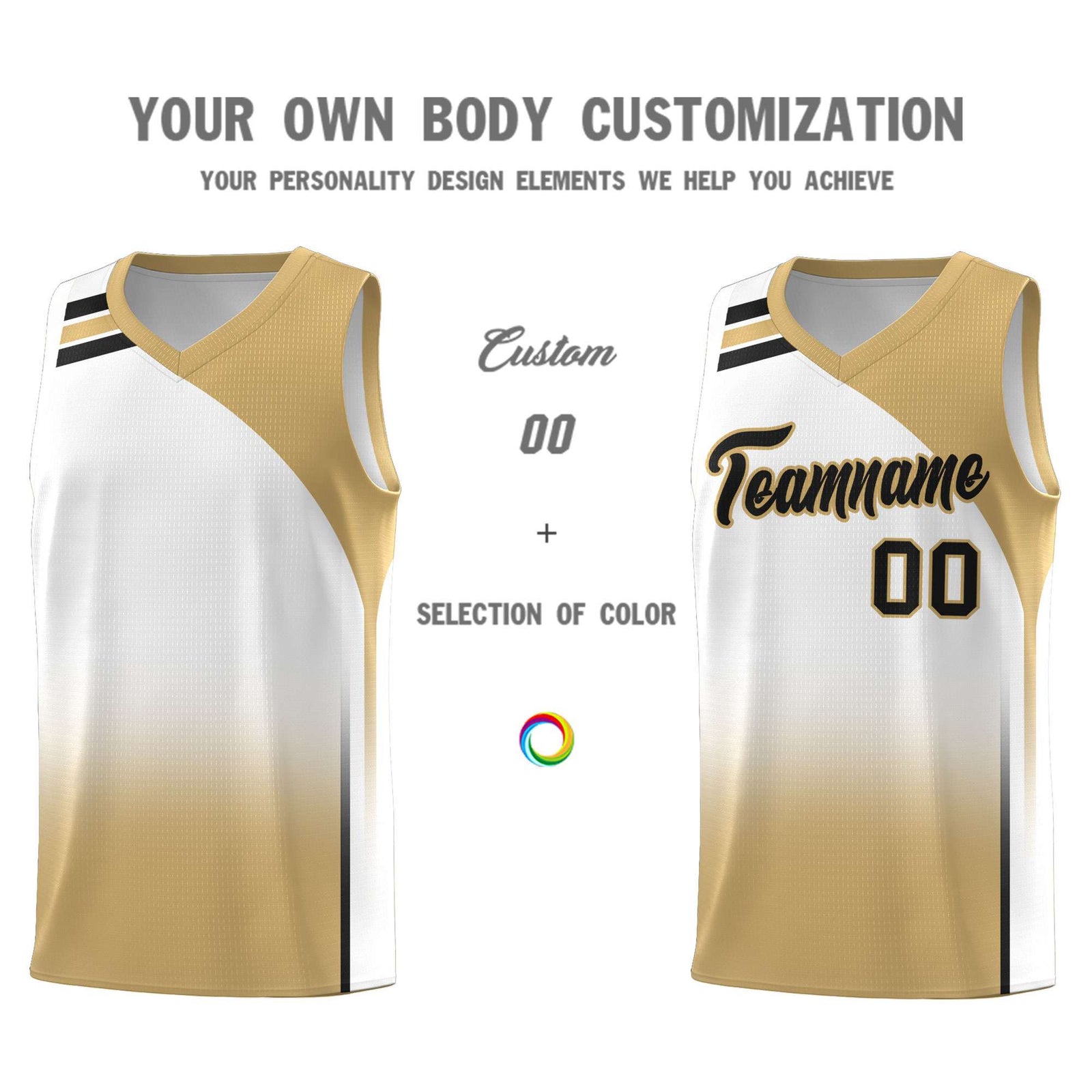 Custom White Old Gold Gradient Fashion Sets Sports Uniform Basketball Jersey