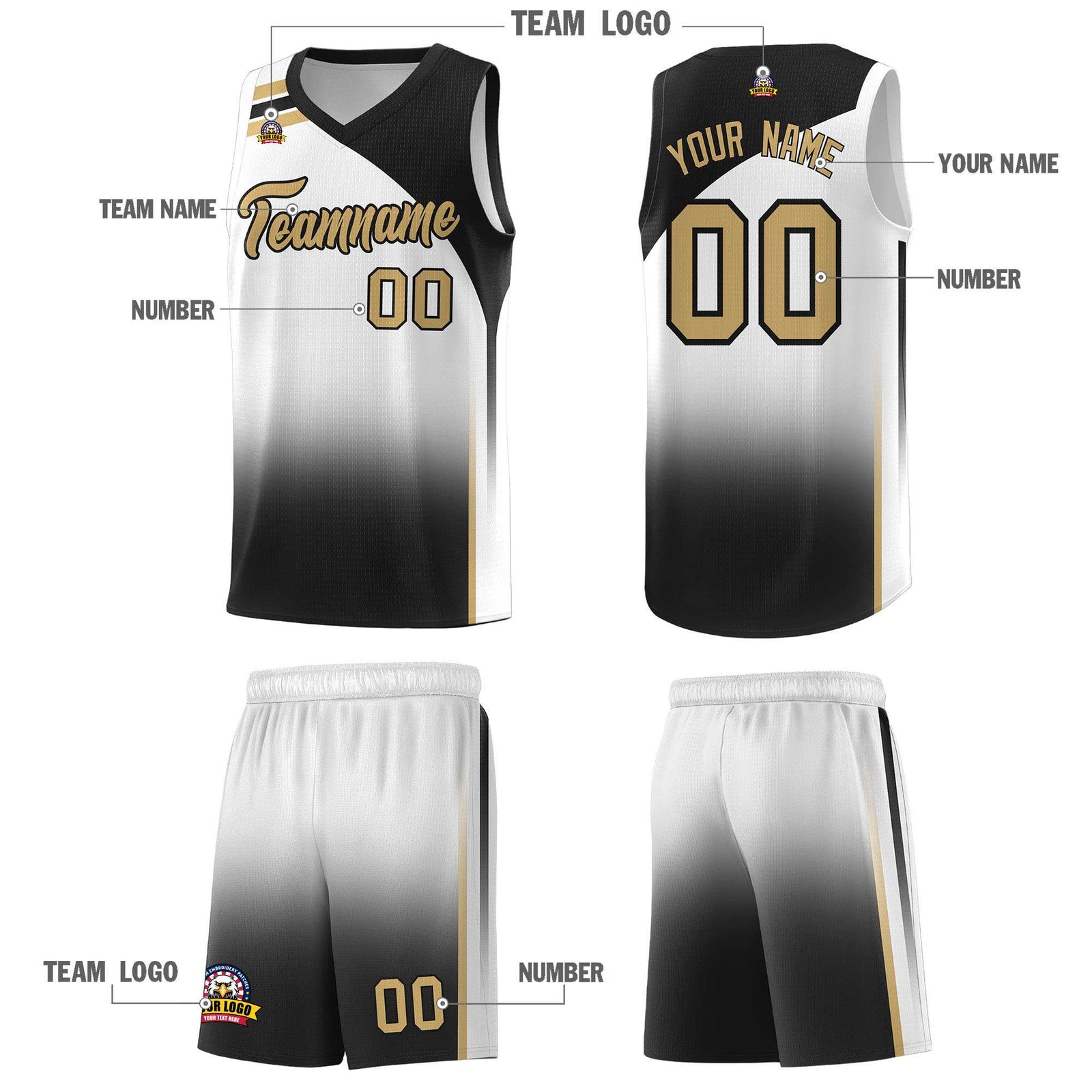 Custom White Black Gradient Fashion Sets Sports Uniform Basketball Jersey