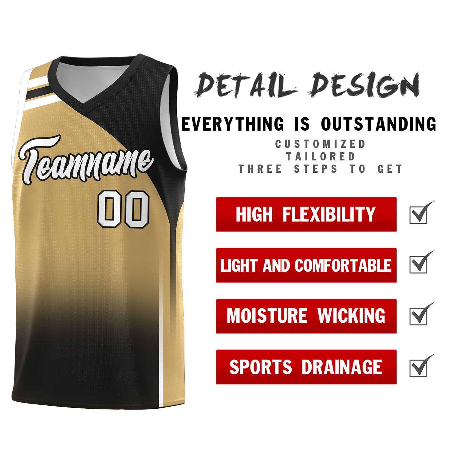 Custom Old Gold Black Gradient Fashion Sets Sports Uniform Basketball Jersey