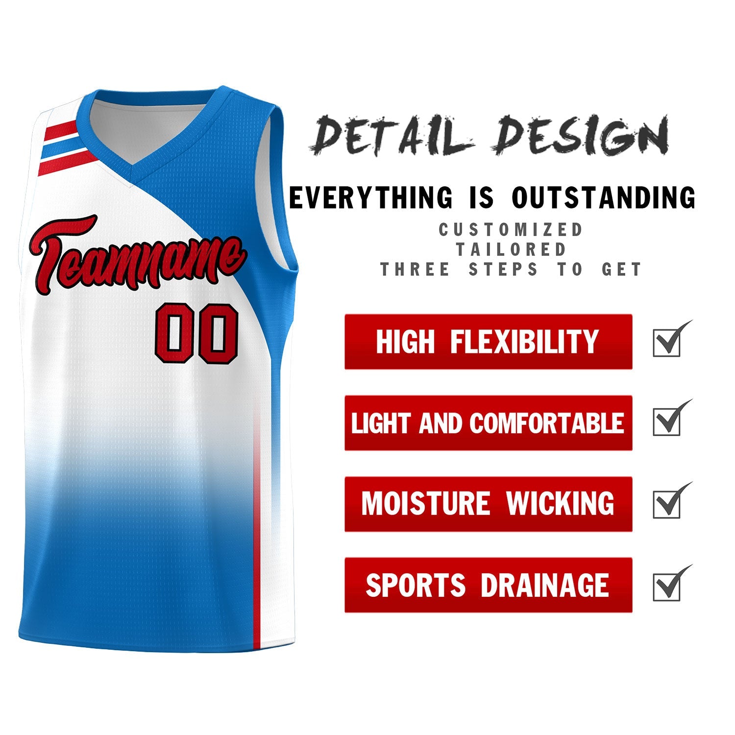 Custom White Royal Gradient Fashion Sets Sports Uniform Basketball Jersey