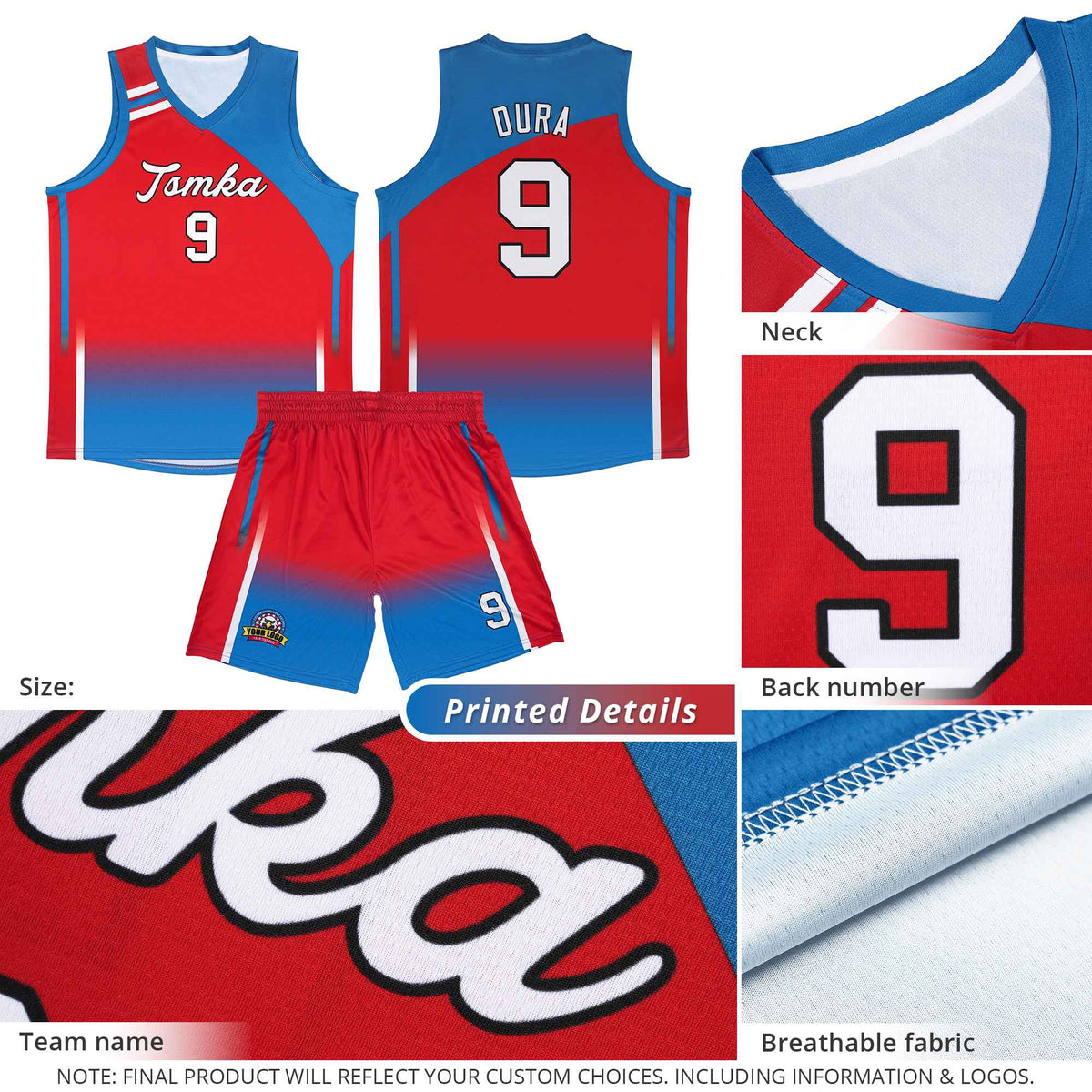 Custom Red Aqua Gradient Fashion Sets Sports Uniform Basketball Jersey