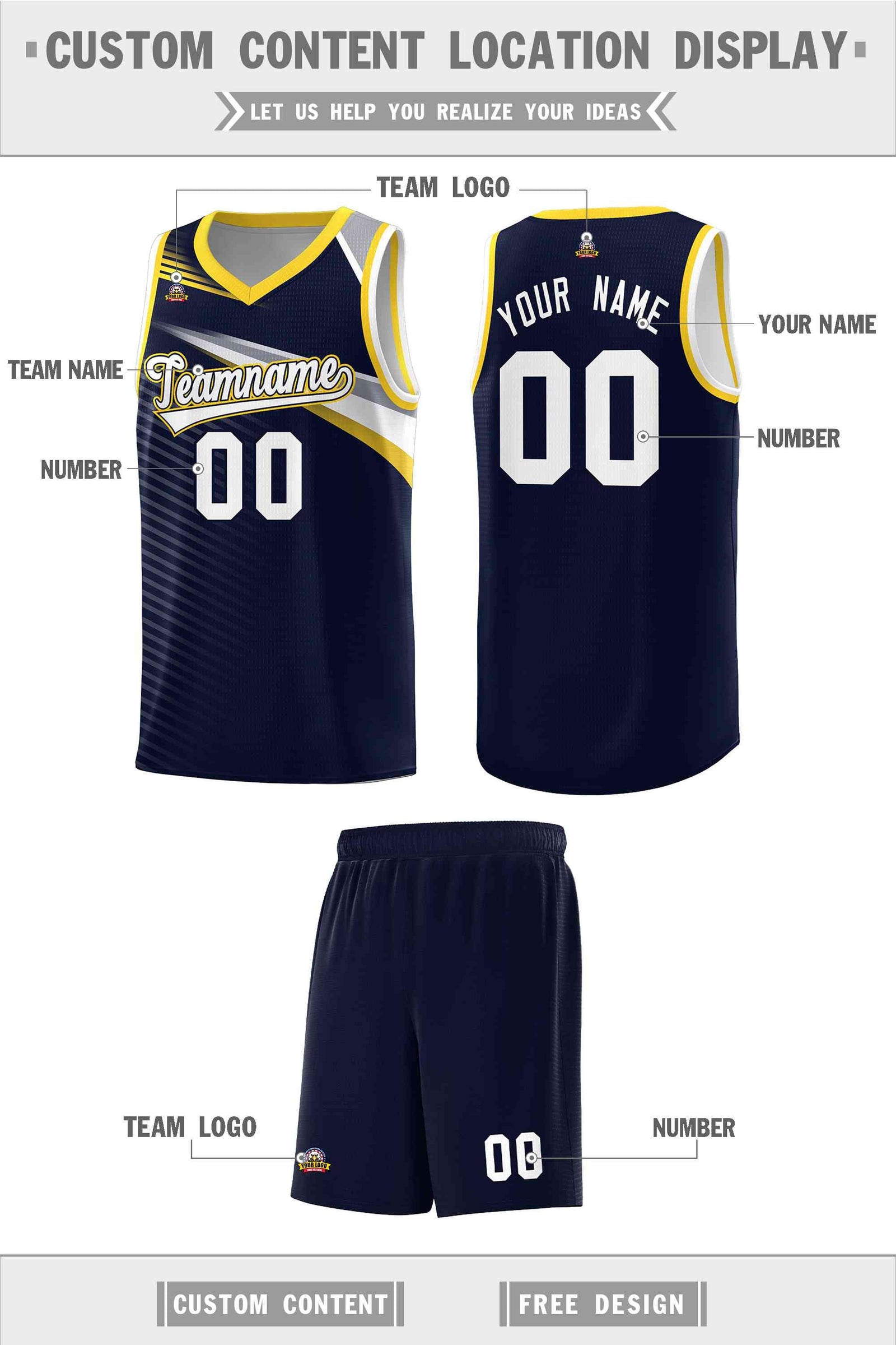 Custom Navy White Chest Color Block Sports Uniform Basketball Jersey