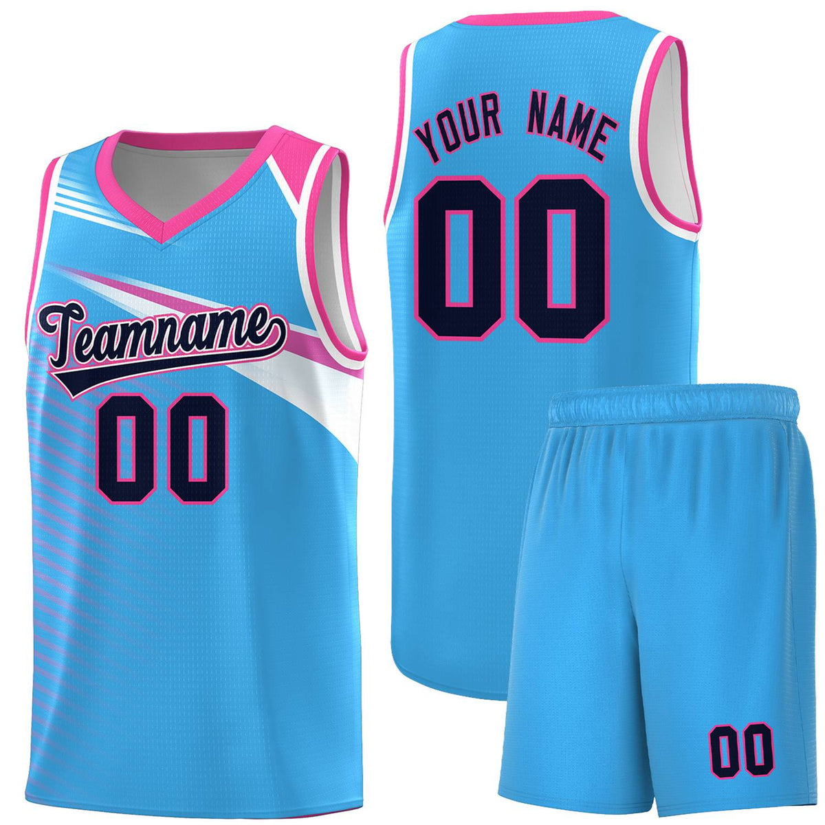 Custom Powder Blue Navy-White Chest Color Block Sports Uniform Basketball Jersey