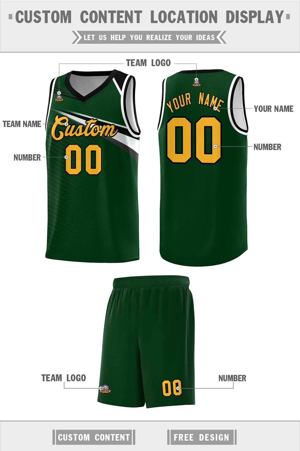 Custom Green Yellow-Black Chest Color Block Sports Uniform Basketball Jersey
