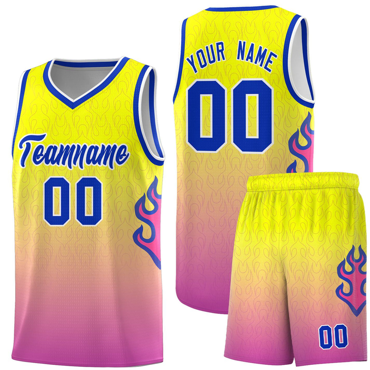 Custom Orange Pink-Royal  Flame Gradient Fashion Sports Uniform Basketball Jersey