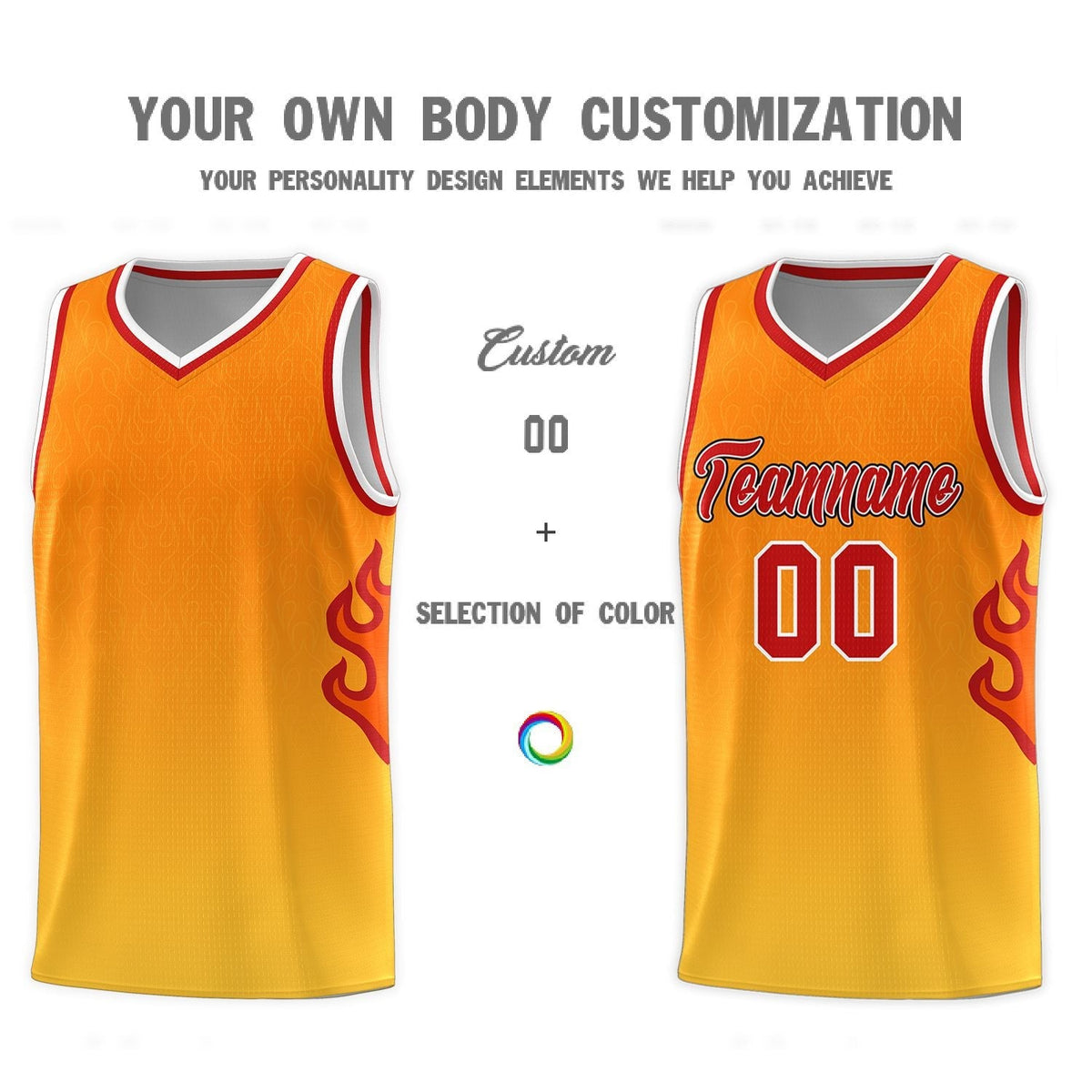 Custom Orange Gold-Red Flame Gradient Fashion Sports Uniform Basketball Jersey