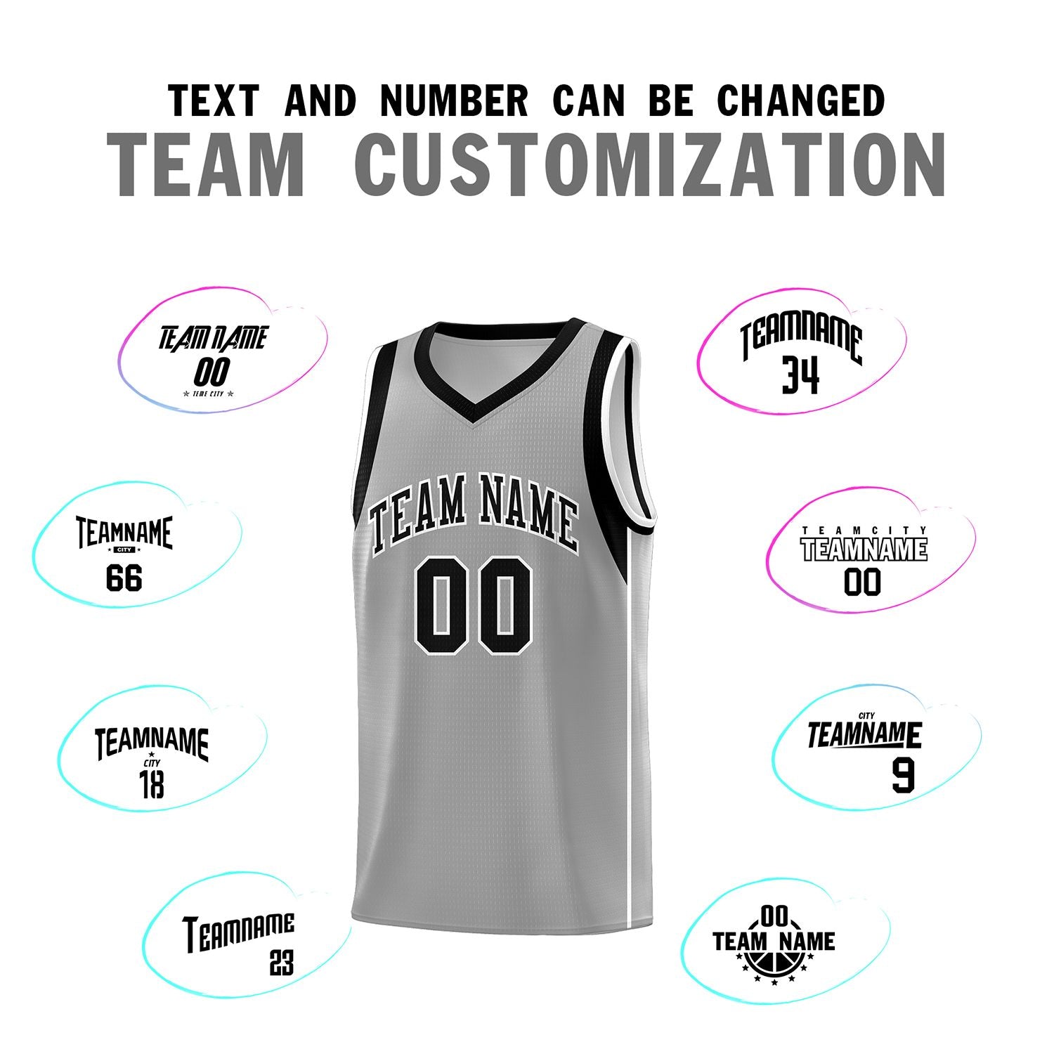 Custom Gray Black-White Sleeve Color Blocking Classic Sports Uniform Basketball Jersey