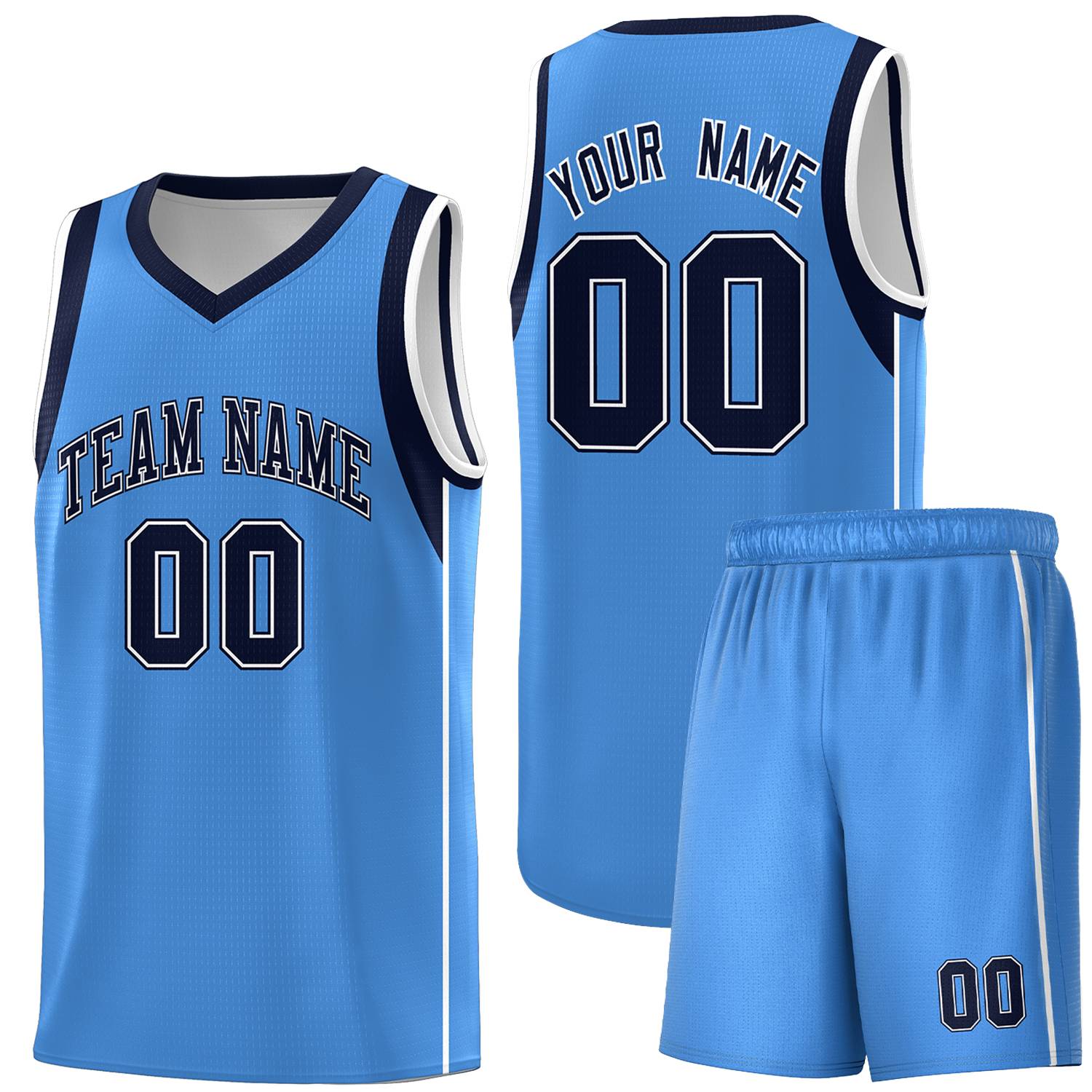 Custom Powder Blue Navy-White Sleeve Color Blocking Classic Sports Uniform Basketball Jersey