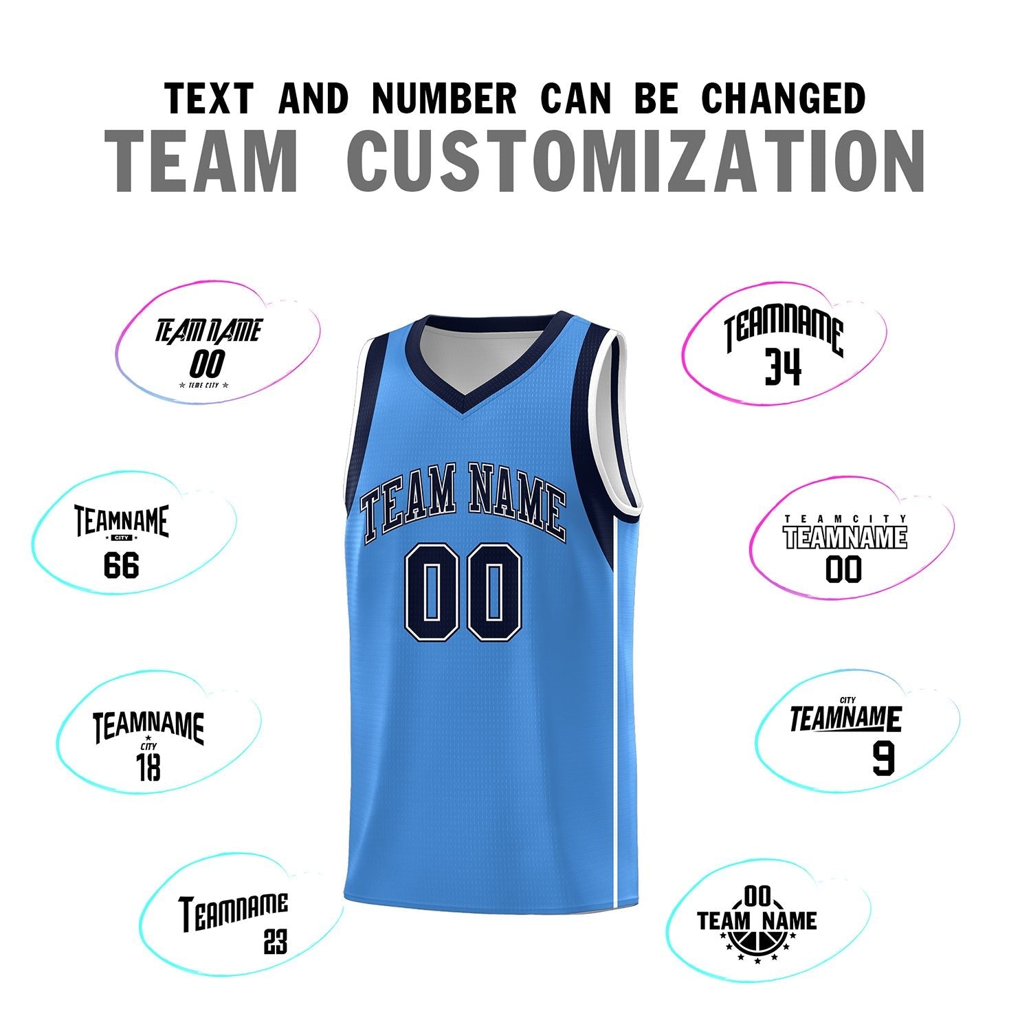 Custom Powder Blue Navy-White Sleeve Color Blocking Classic Sports Uniform Basketball Jersey