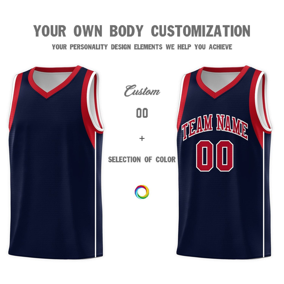 Custom Navy Red-White Sleeve Color Blocking Classic Sports Uniform Basketball Jersey