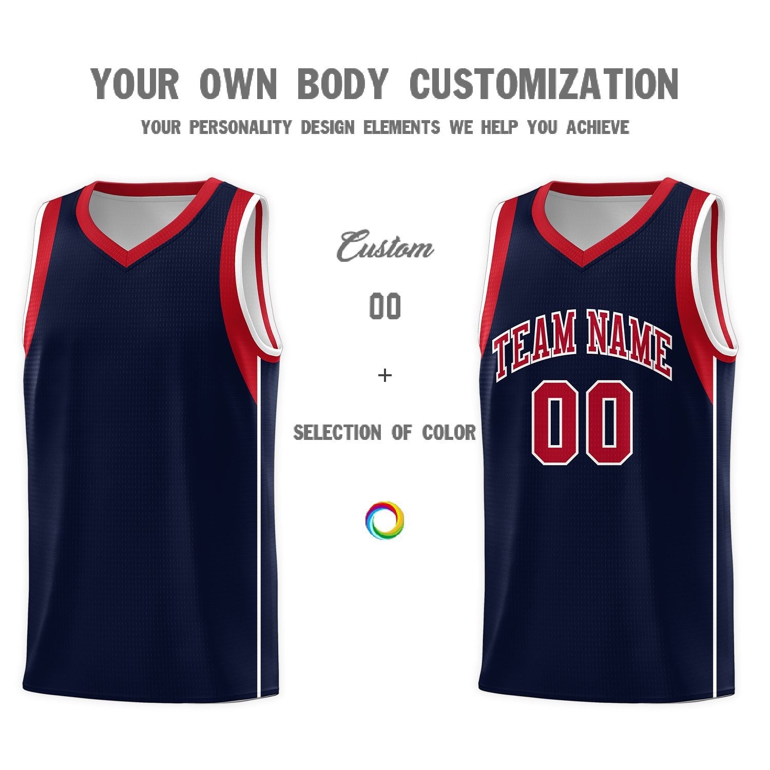 Custom Navy Red-White Sleeve Color Blocking Classic Sports Uniform Basketball Jersey