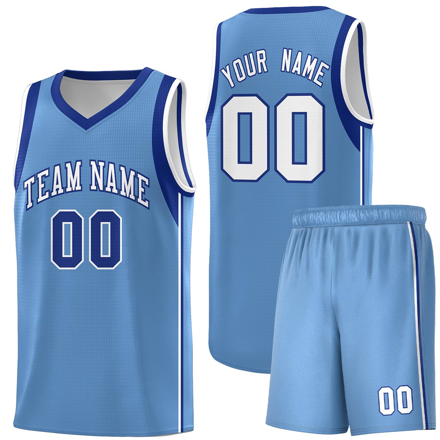 Custom Powder Blue Royal-White Sleeve Color Blocking Classic Sports Uniform Basketball Jersey