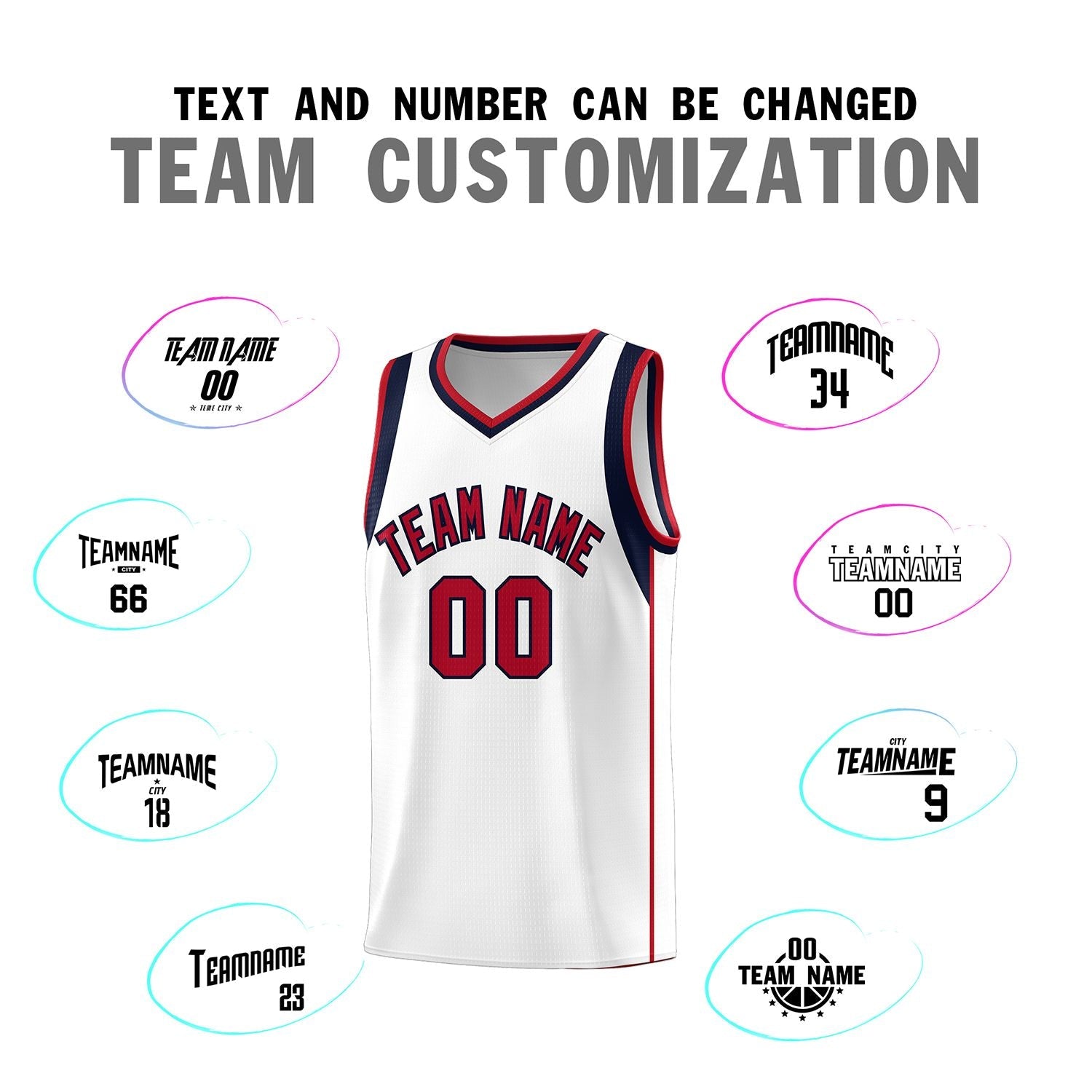 Custom White Navy-Red Sleeve Color Blocking Classic Sports Uniform Basketball Jersey
