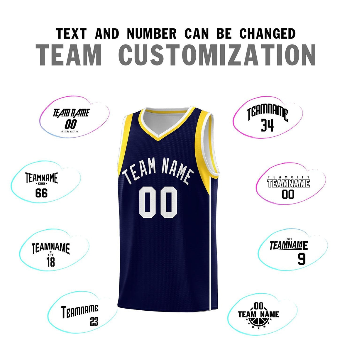 Custom Navy White-Gold Sleeve Color Blocking Classic Sports Uniform Basketball Jersey
