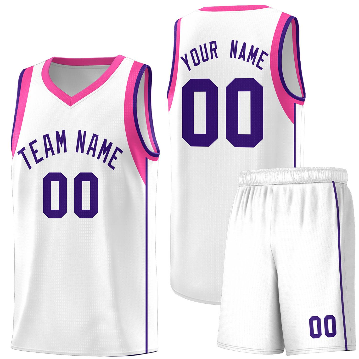 Custom White Purple Sleeve Color Blocking Classic Sports Uniform Basketball Jersey