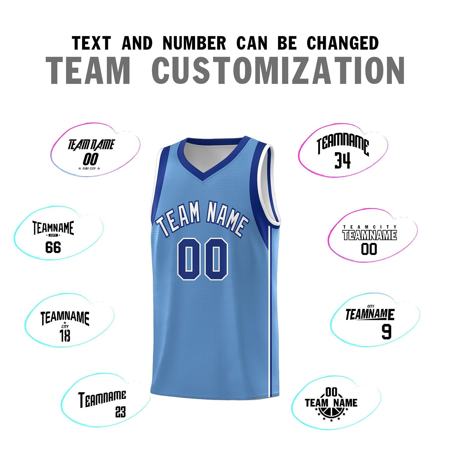 Custom Powder Blue Royal-White Sleeve Color Blocking Classic Sports Uniform Basketball Jersey