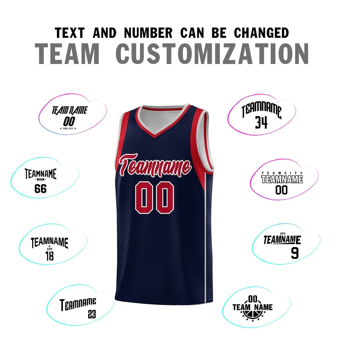 Custom Navy Red-Gray Sleeve Color Blocking Classic Sports Uniform Basketball Jersey