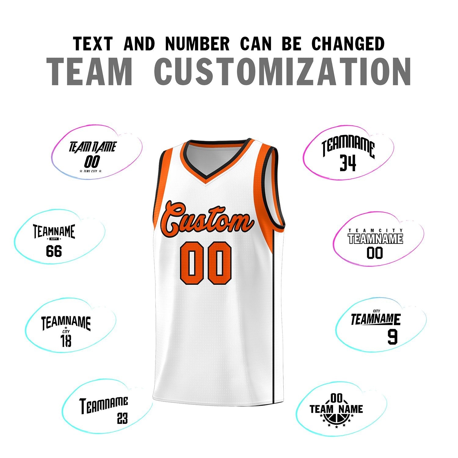 Custom White Orange-Black Sleeve Color Blocking Classic Sports Uniform Basketball Jersey