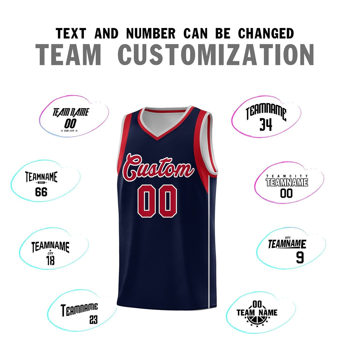 Custom Navy Red-Gray Sleeve Color Blocking Classic Sports Uniform Basketball Jersey