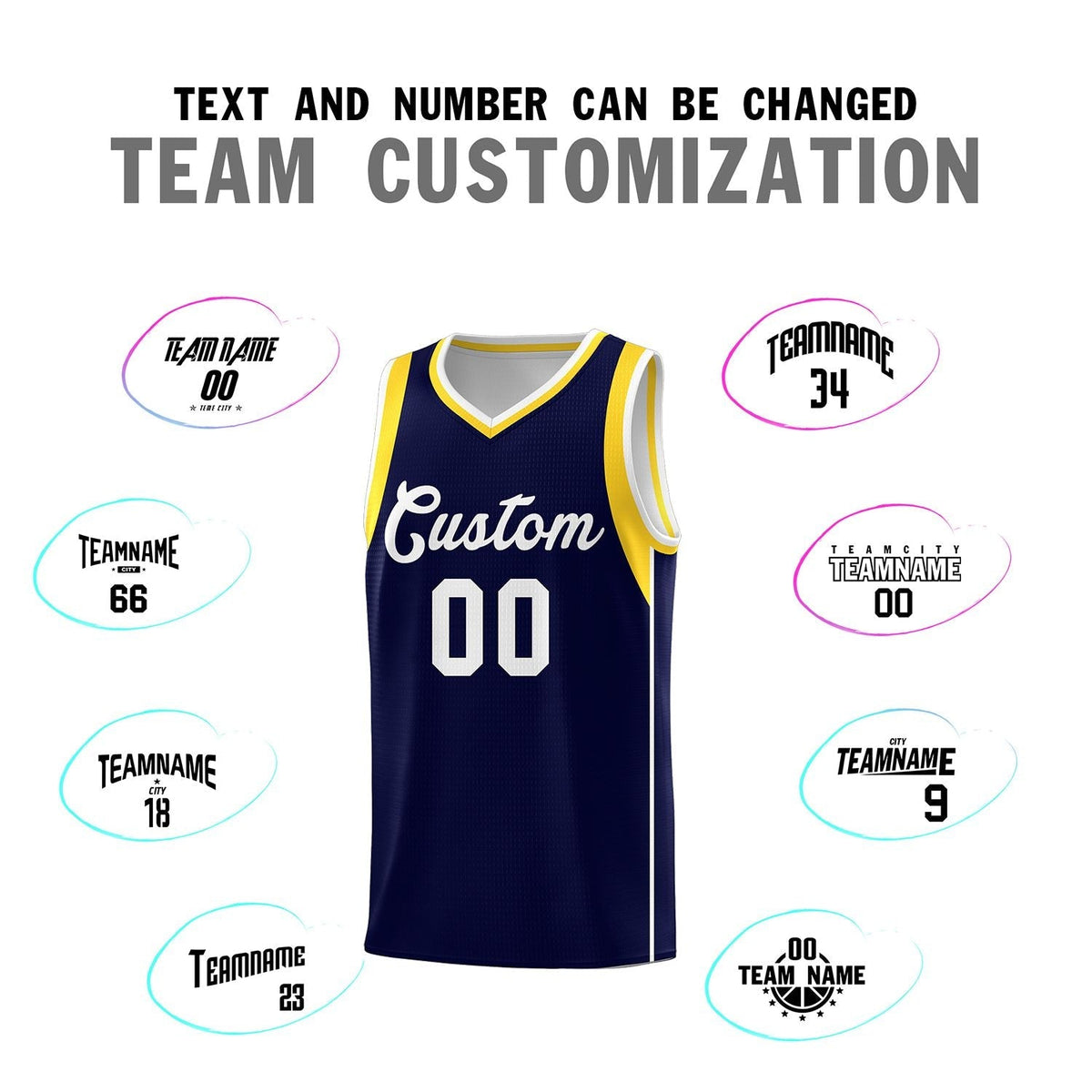 Custom Navy White-Gold Sleeve Color Blocking Classic Sports Uniform Basketball Jersey
