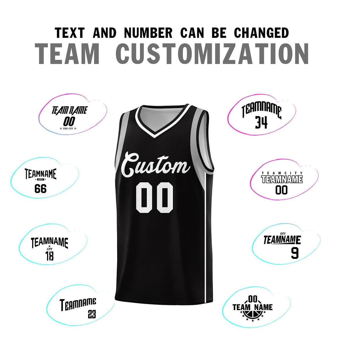 Custom Black White-Gray Sleeve Color Blocking Classic Sports Uniform Basketball Jersey